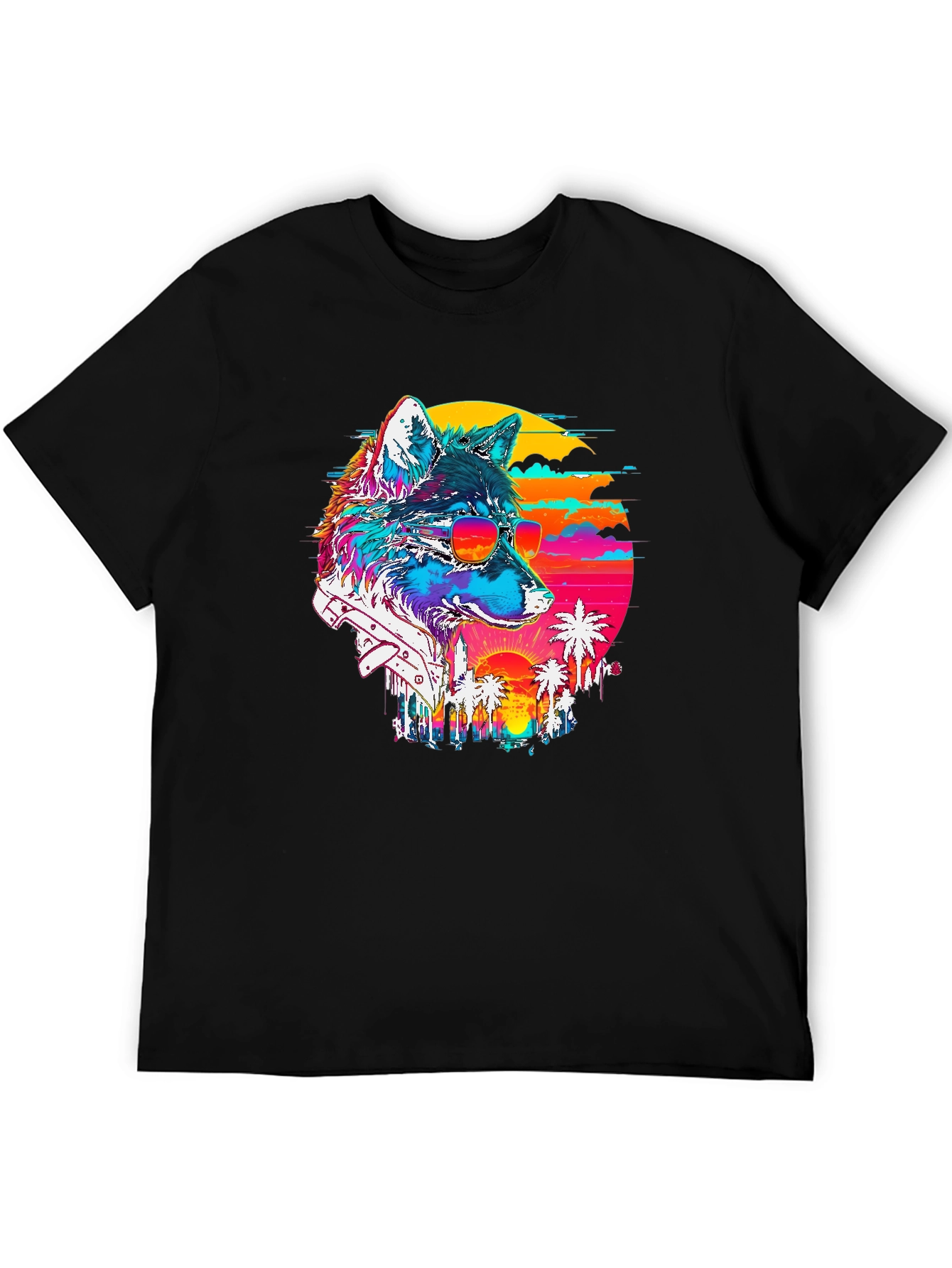 Retro Wolf Graphic Tee - Sunset Vibes
