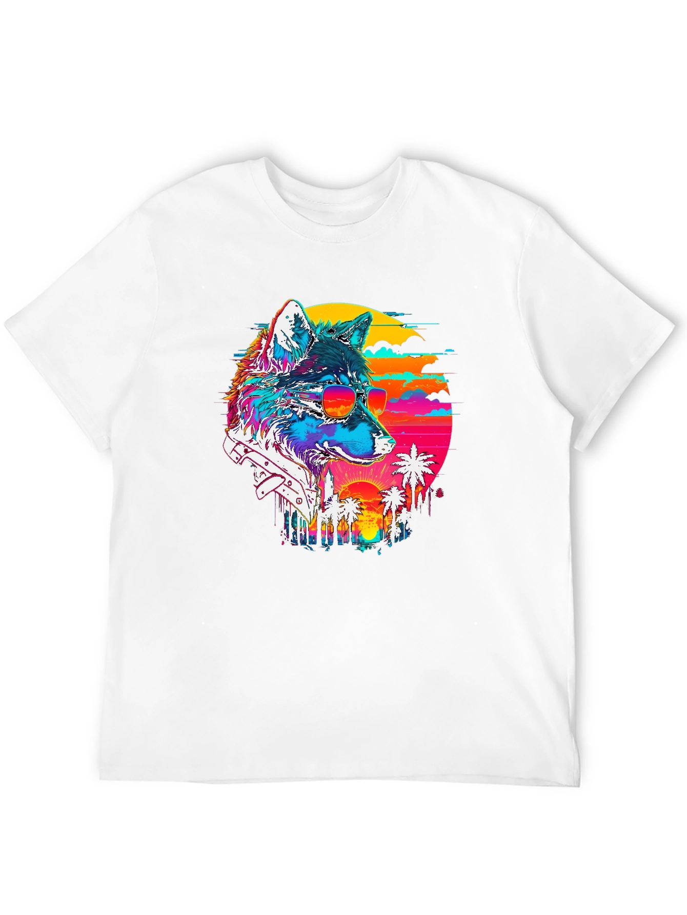 Retro Wolf Graphic Tee - Sunset Vibes