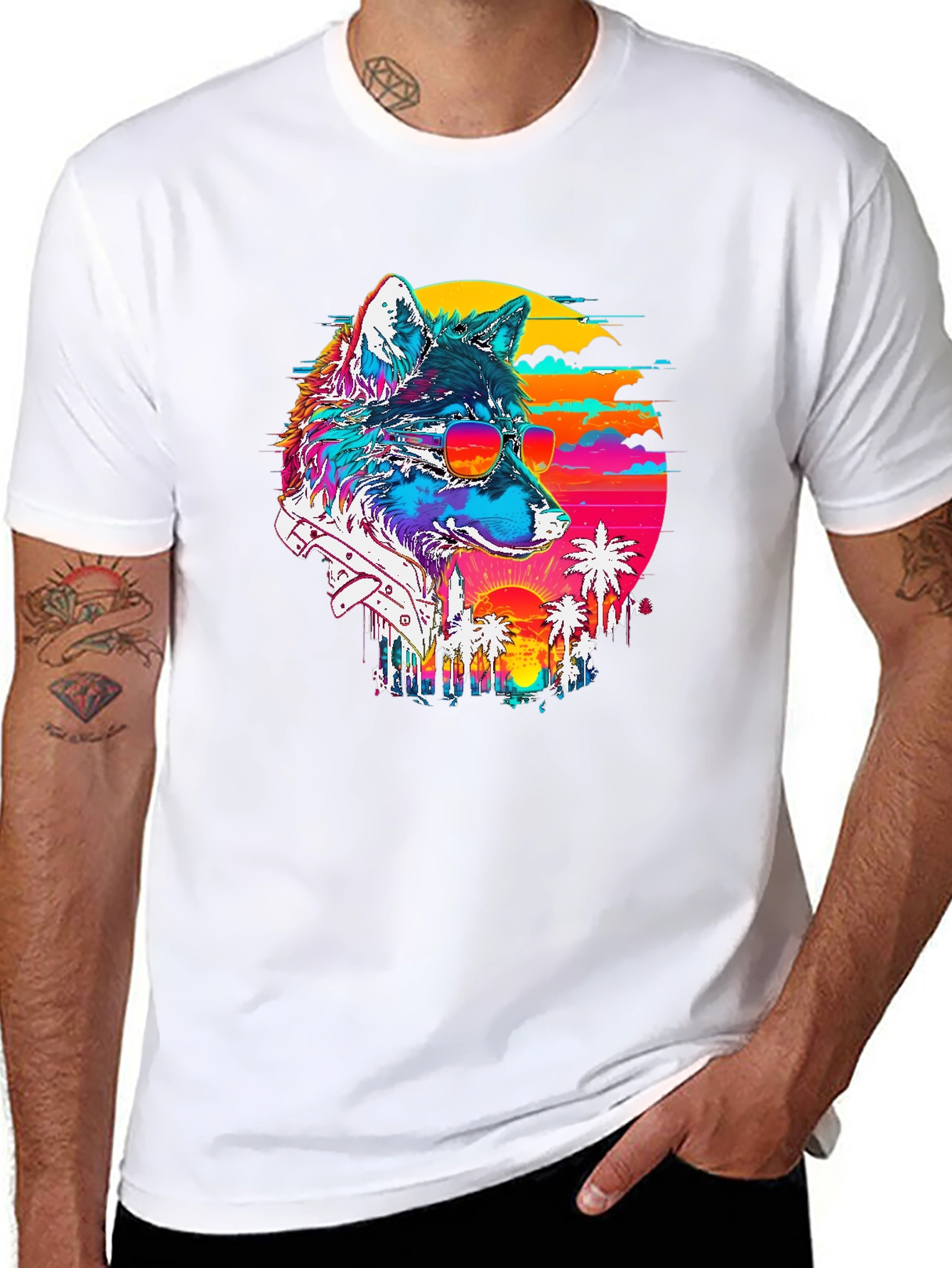 Retro Wolf Graphic Tee - Sunset Vibes