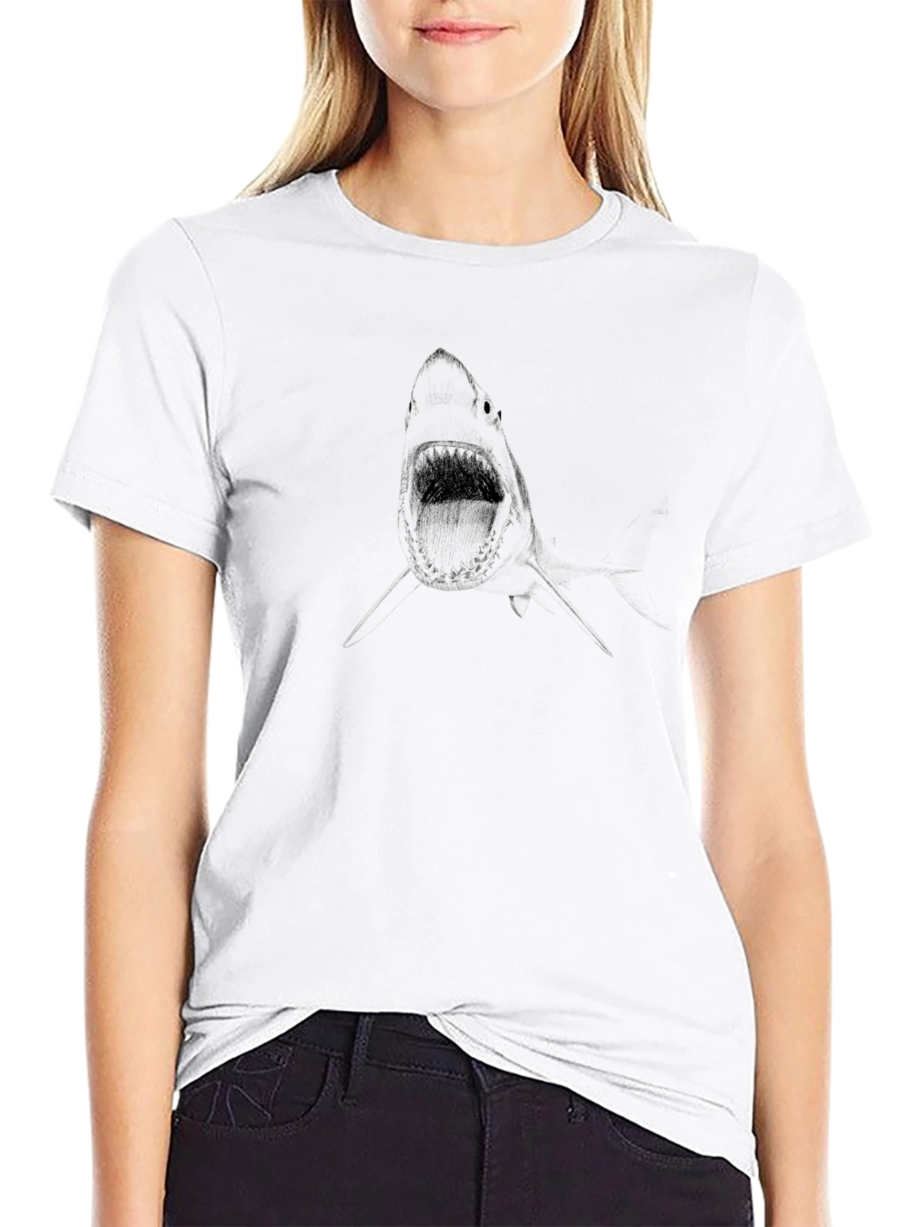 Shark Graphic Black Cotton T-Shirt