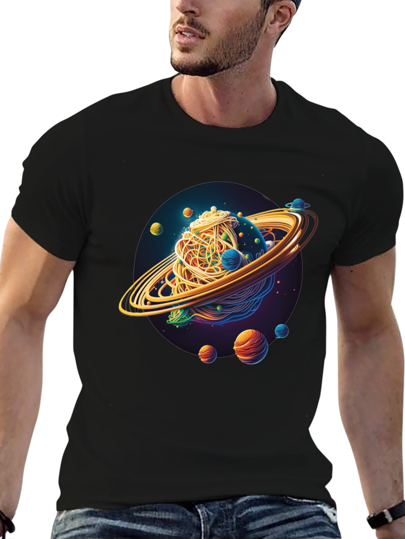 Spaghetti Galaxy Graphic Tee - Unisex Black T-Shirt
