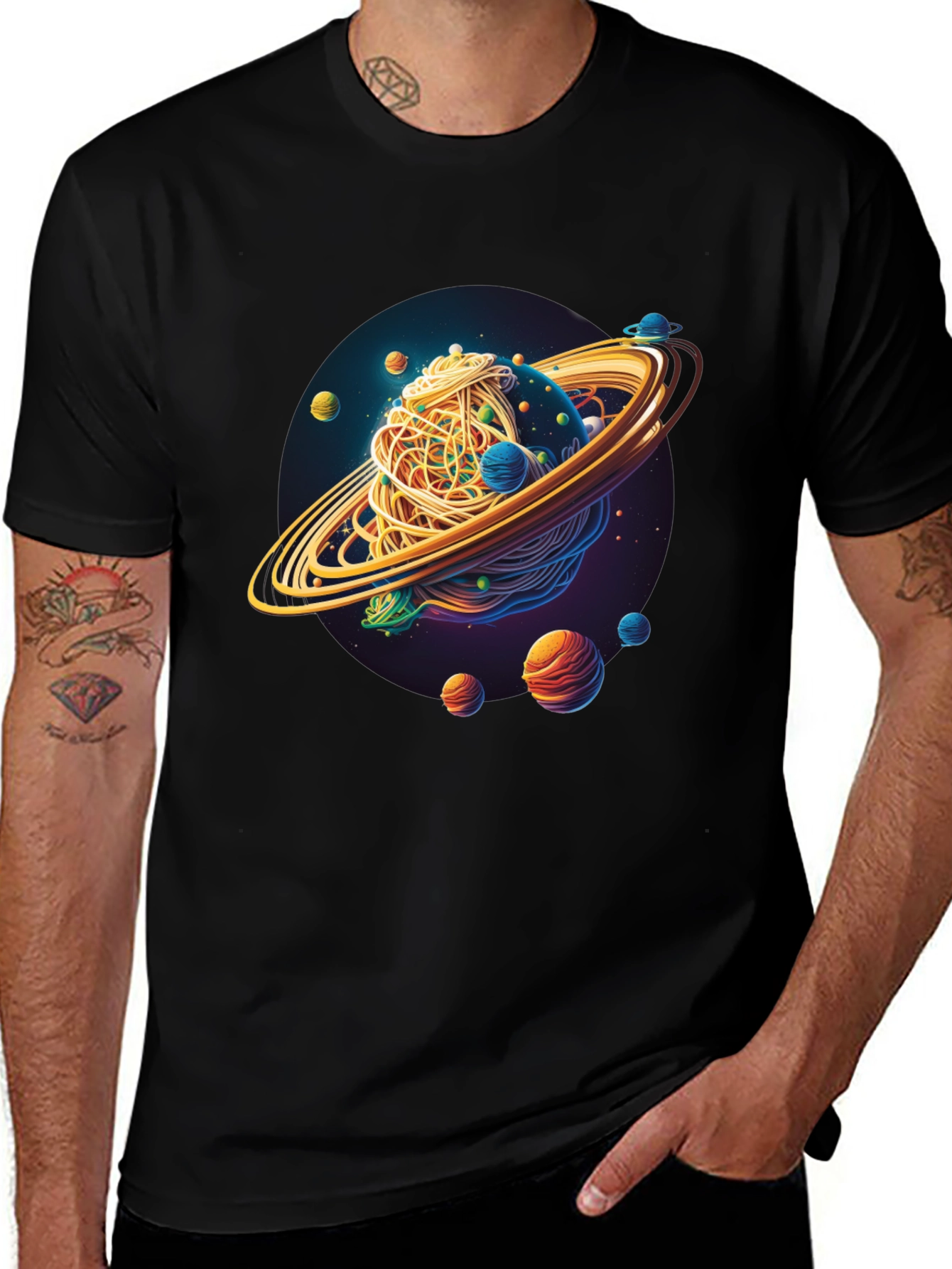 Spaghetti Galaxy Graphic Tee - Unisex Black T-Shirt