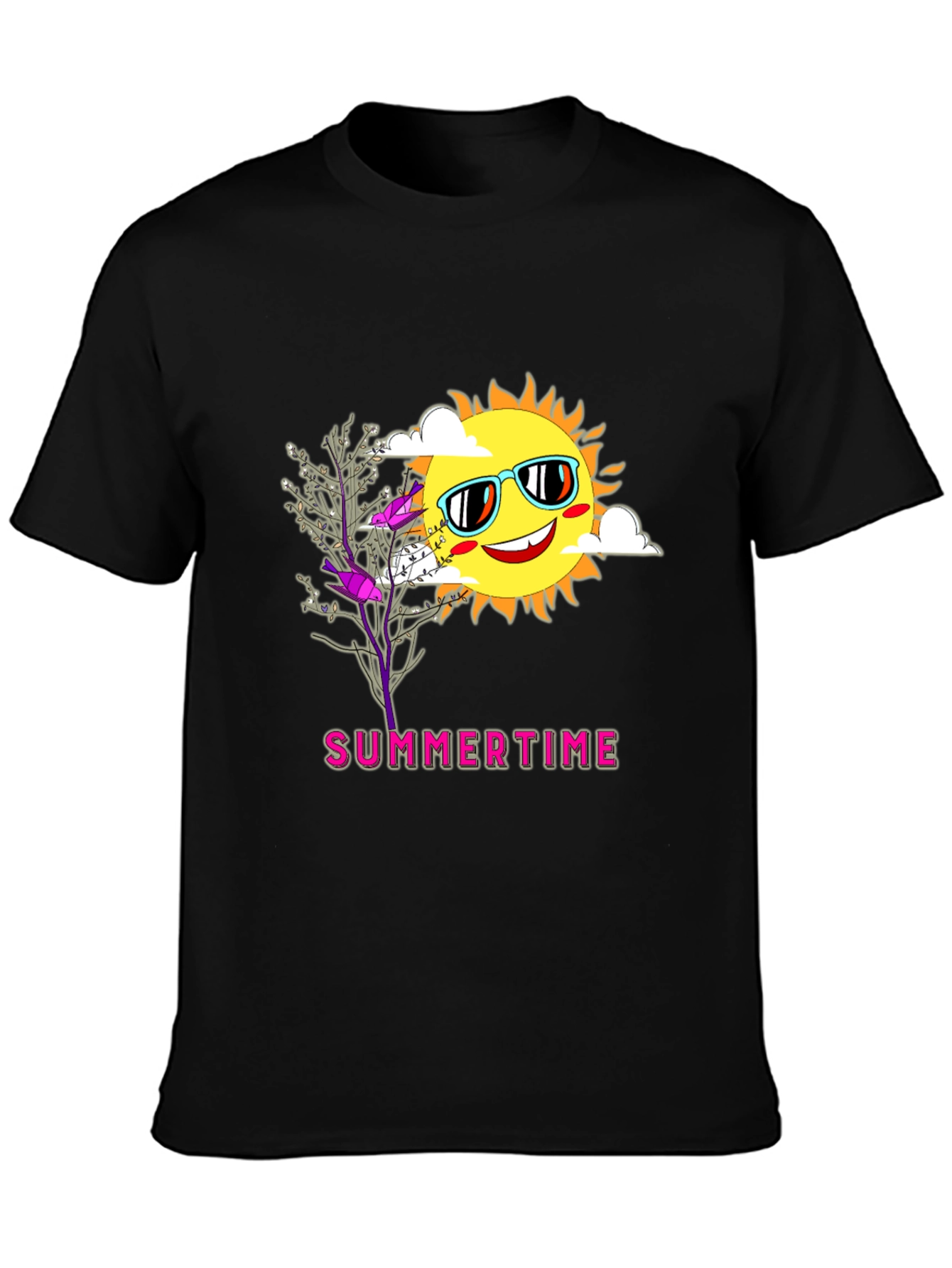 Summertime Graphic Tee - Smiling Sun Unique Design