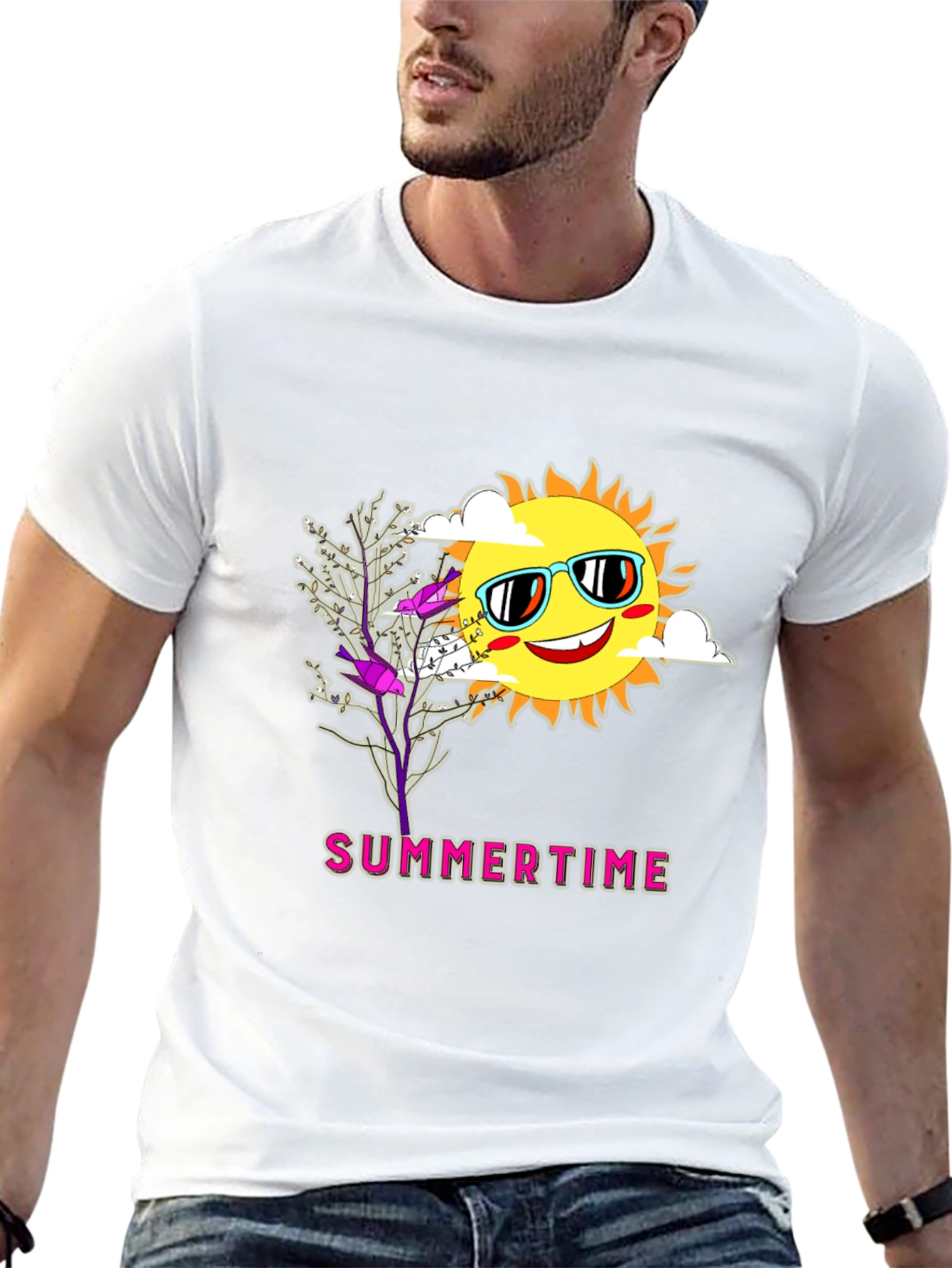 Summertime Graphic Tee - Smiling Sun Unique Design