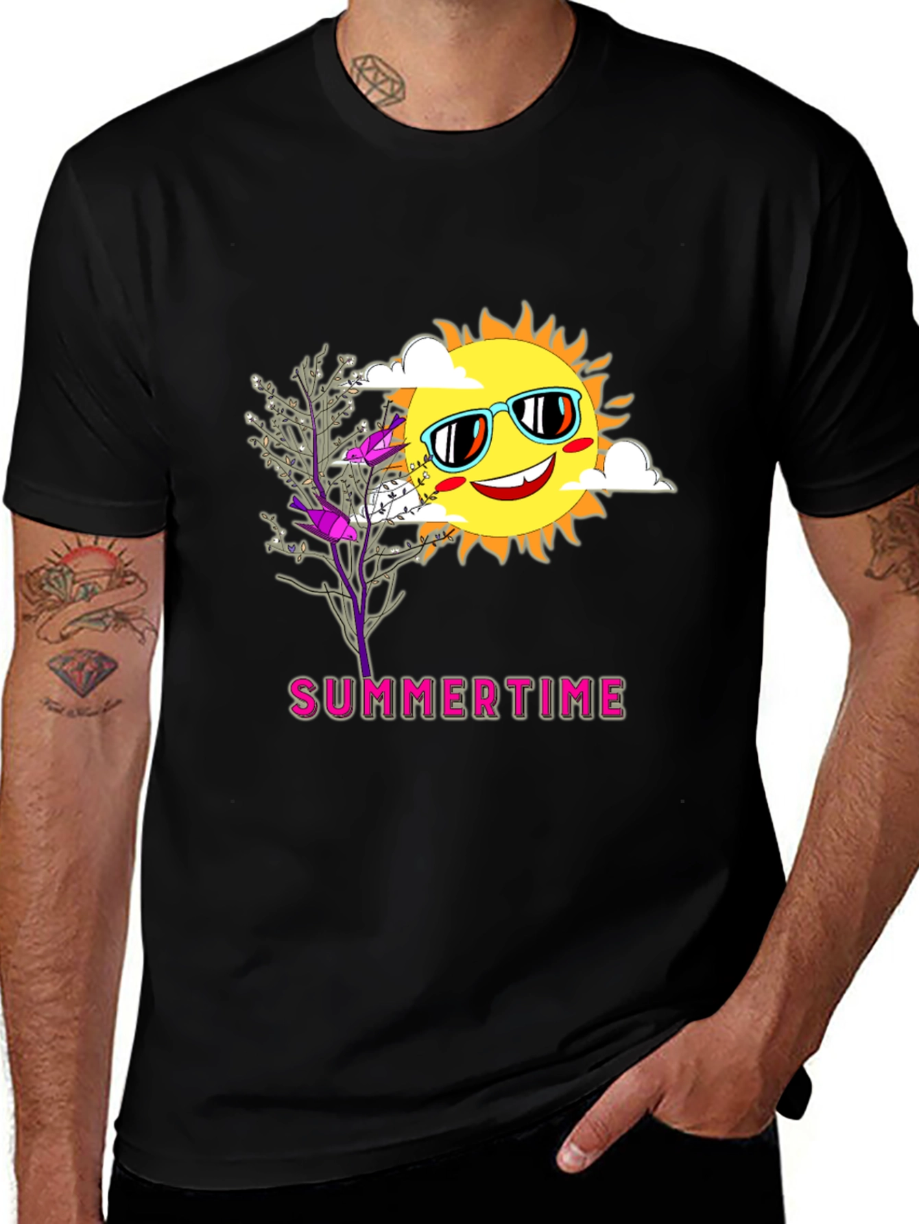 Summertime Graphic Tee - Smiling Sun Unique Design