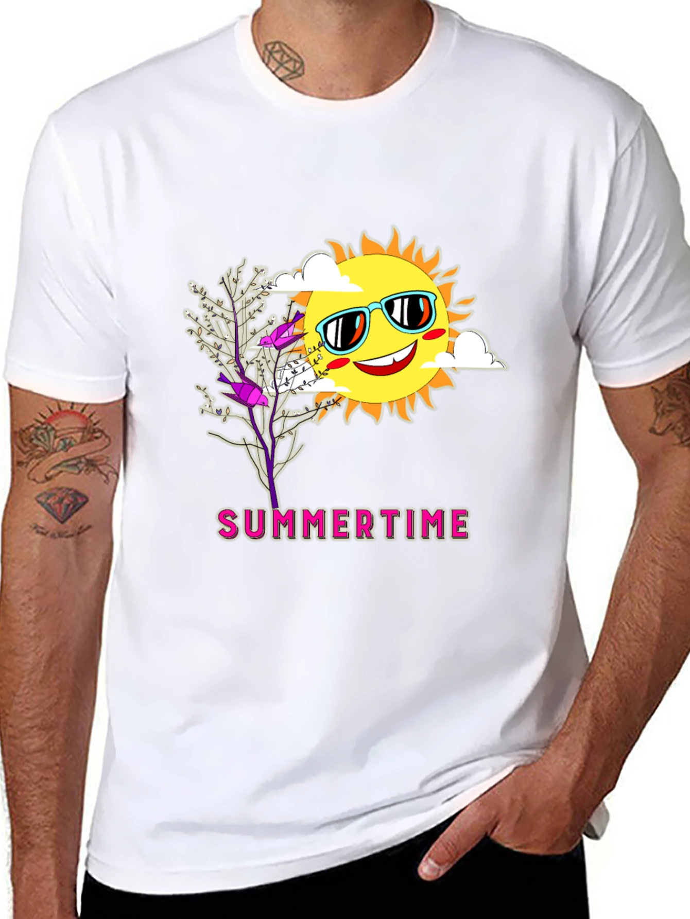 Summertime Graphic Tee - Smiling Sun Unique Design