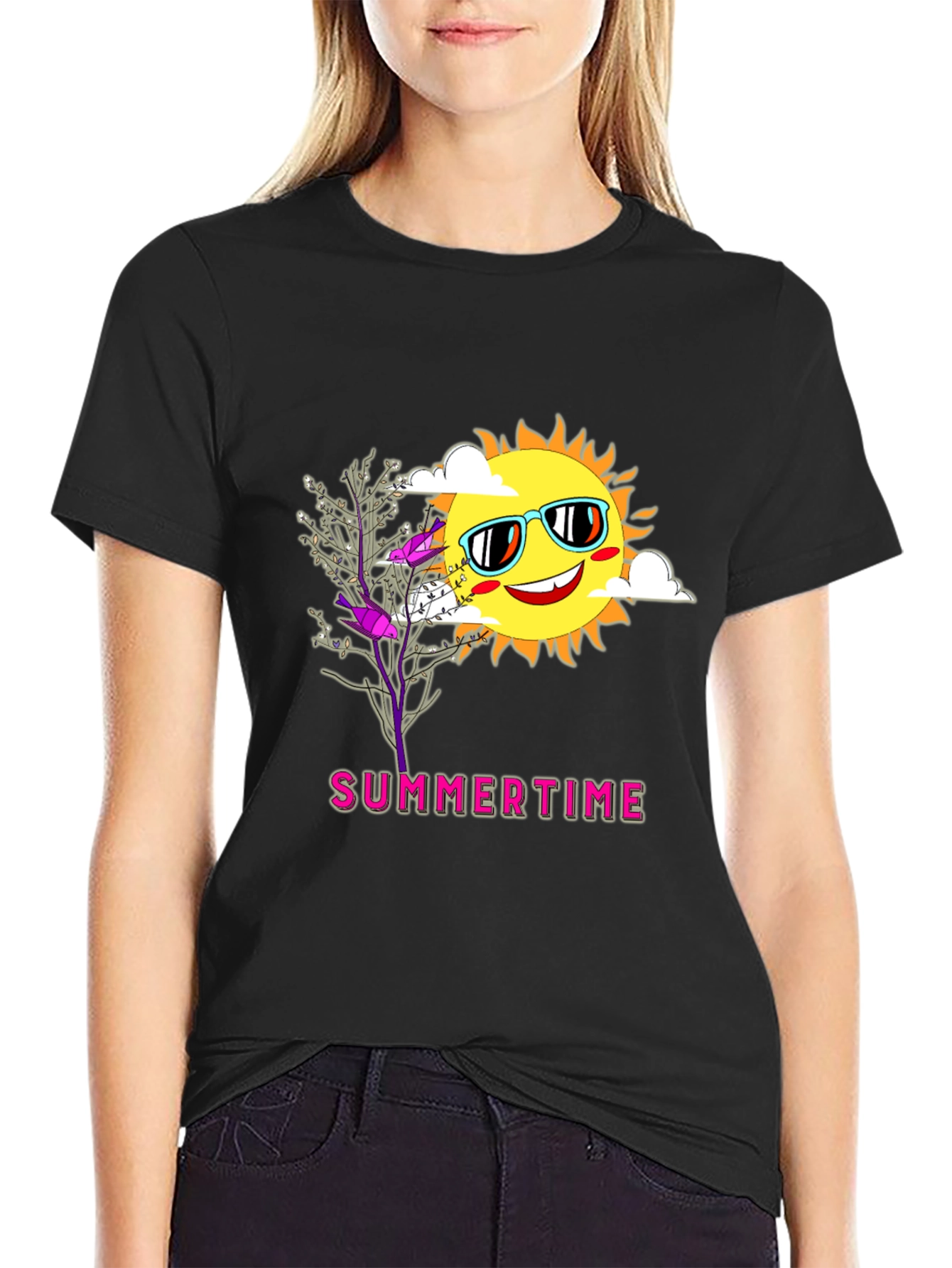 Summertime Graphic Tee - Smiling Sun Unique Design