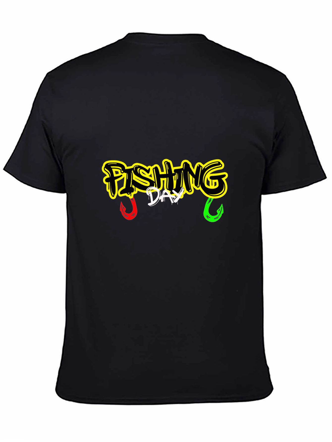 Fishing Day Graphic Tee - Black Cotton Shirt