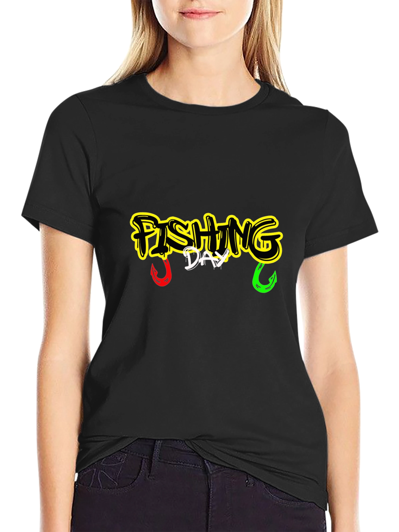Fishing Day Graphic Tee - Black Cotton Shirt