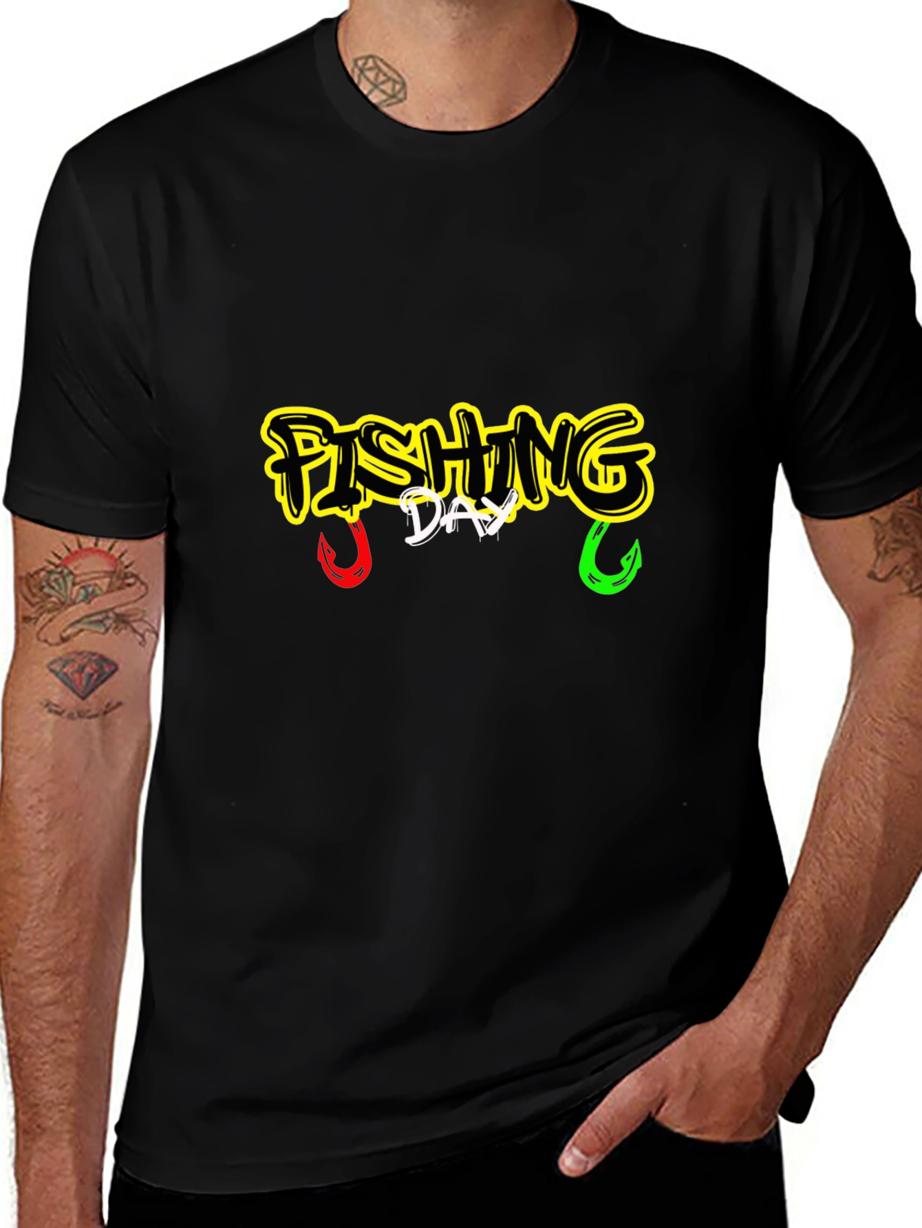 Fishing Day Graphic Tee - Black Cotton Shirt