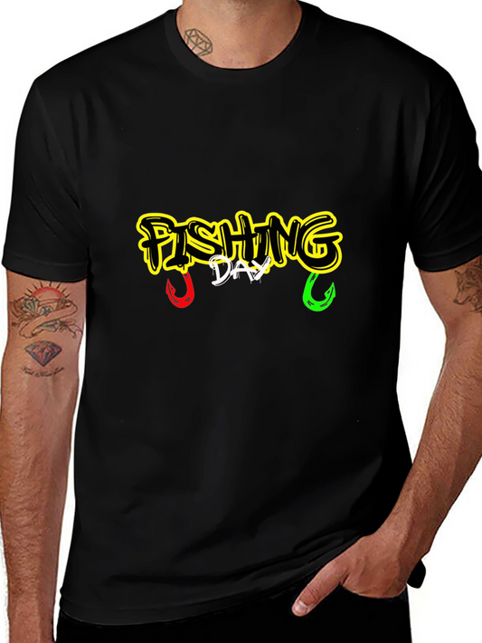 Fishing Day Graphic Tee - Black Cotton Shirt