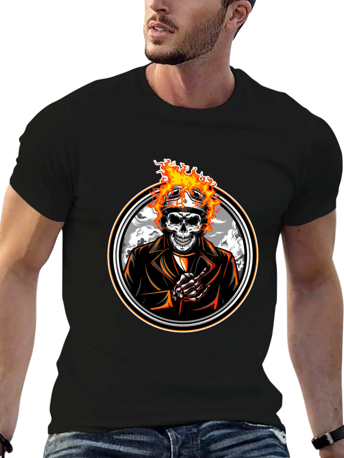 Skull Rider Flames Graphic T-Shirt
