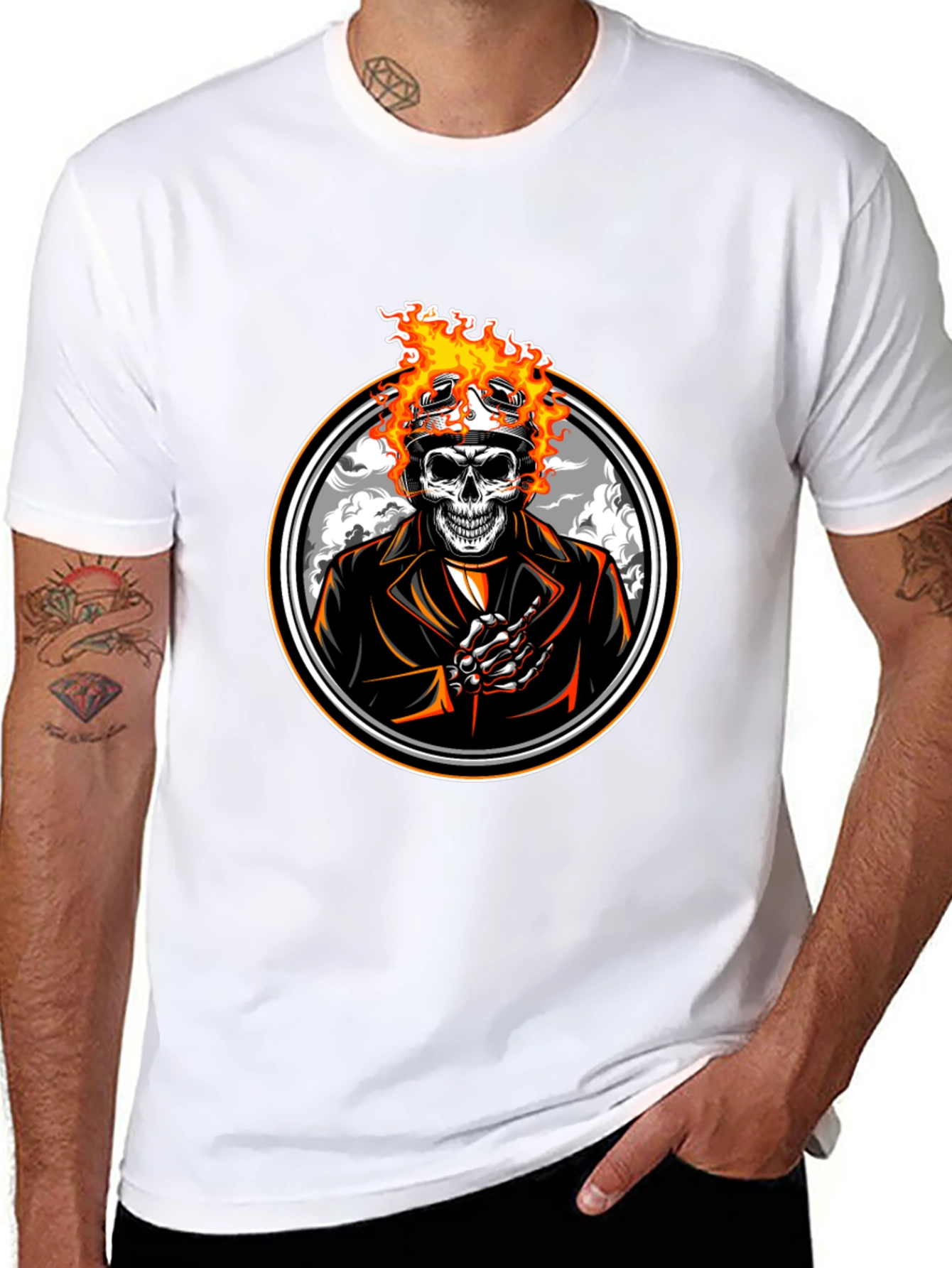 Skull Rider Flames Graphic T-Shirt
