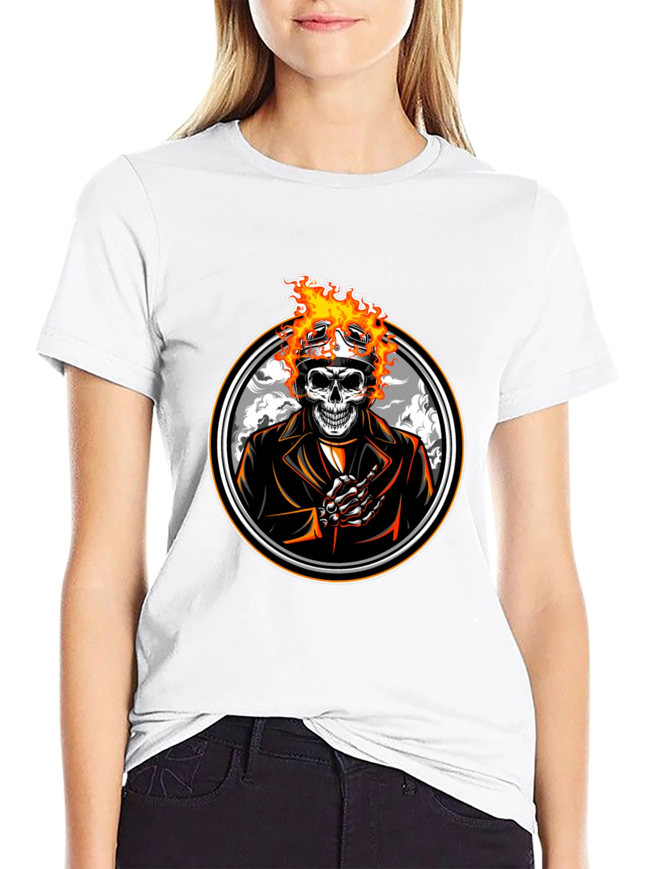 Skull Rider Flames Graphic T-Shirt