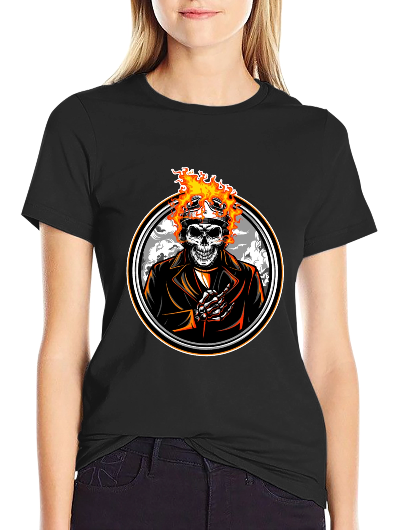 Skull Rider Flames Graphic T-Shirt