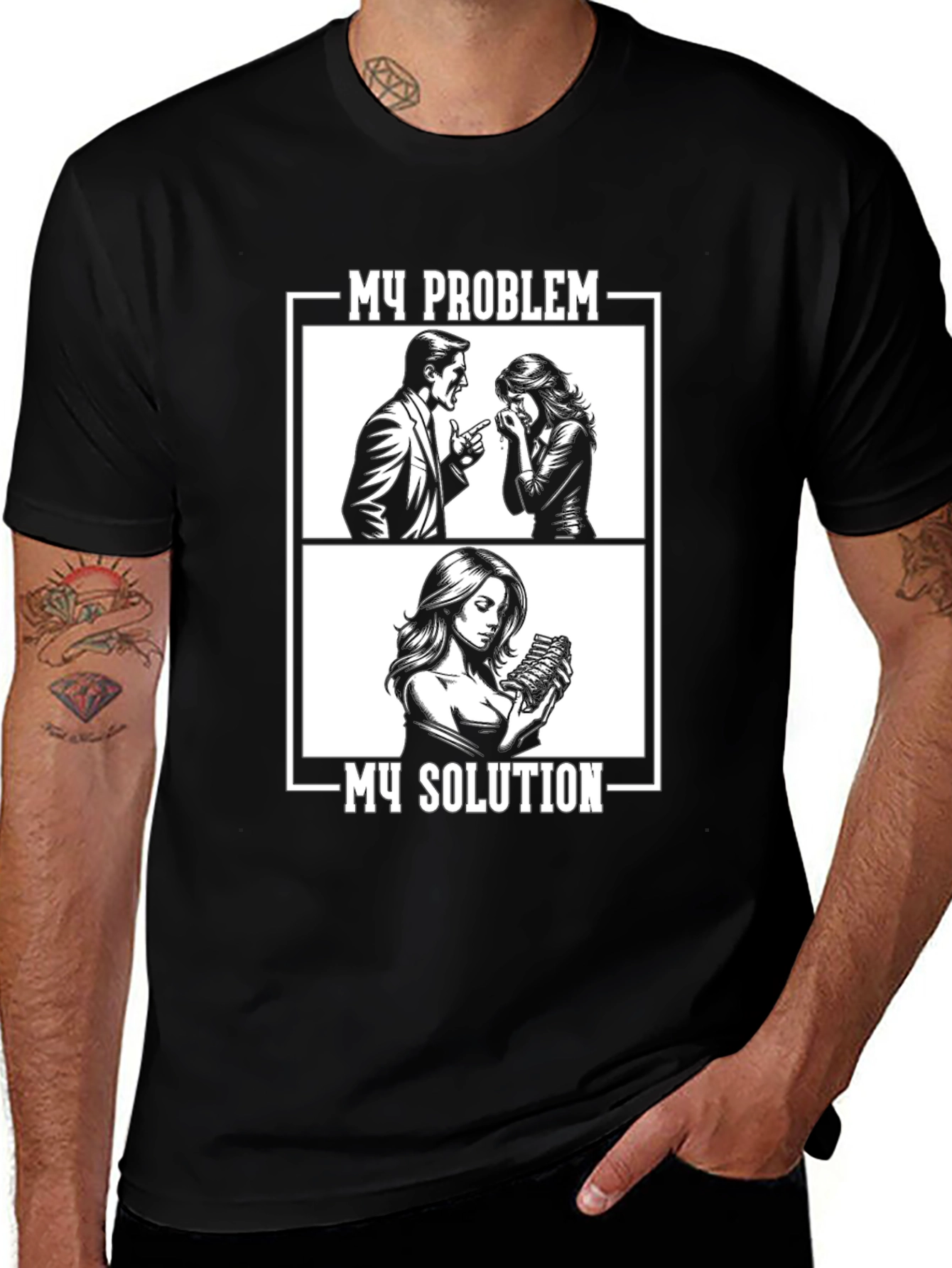 Problem Solution Graphic Tee - Black Cotton T-Shirt