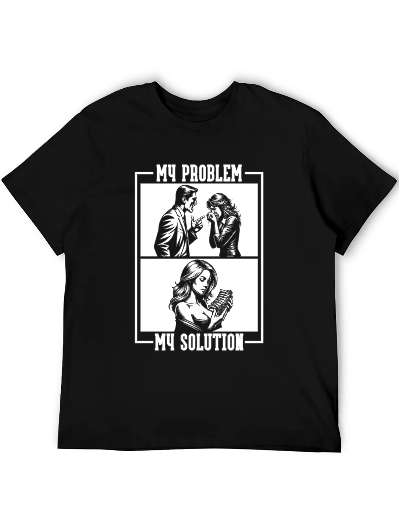 Problem Solution Graphic Tee - Black Cotton T-Shirt