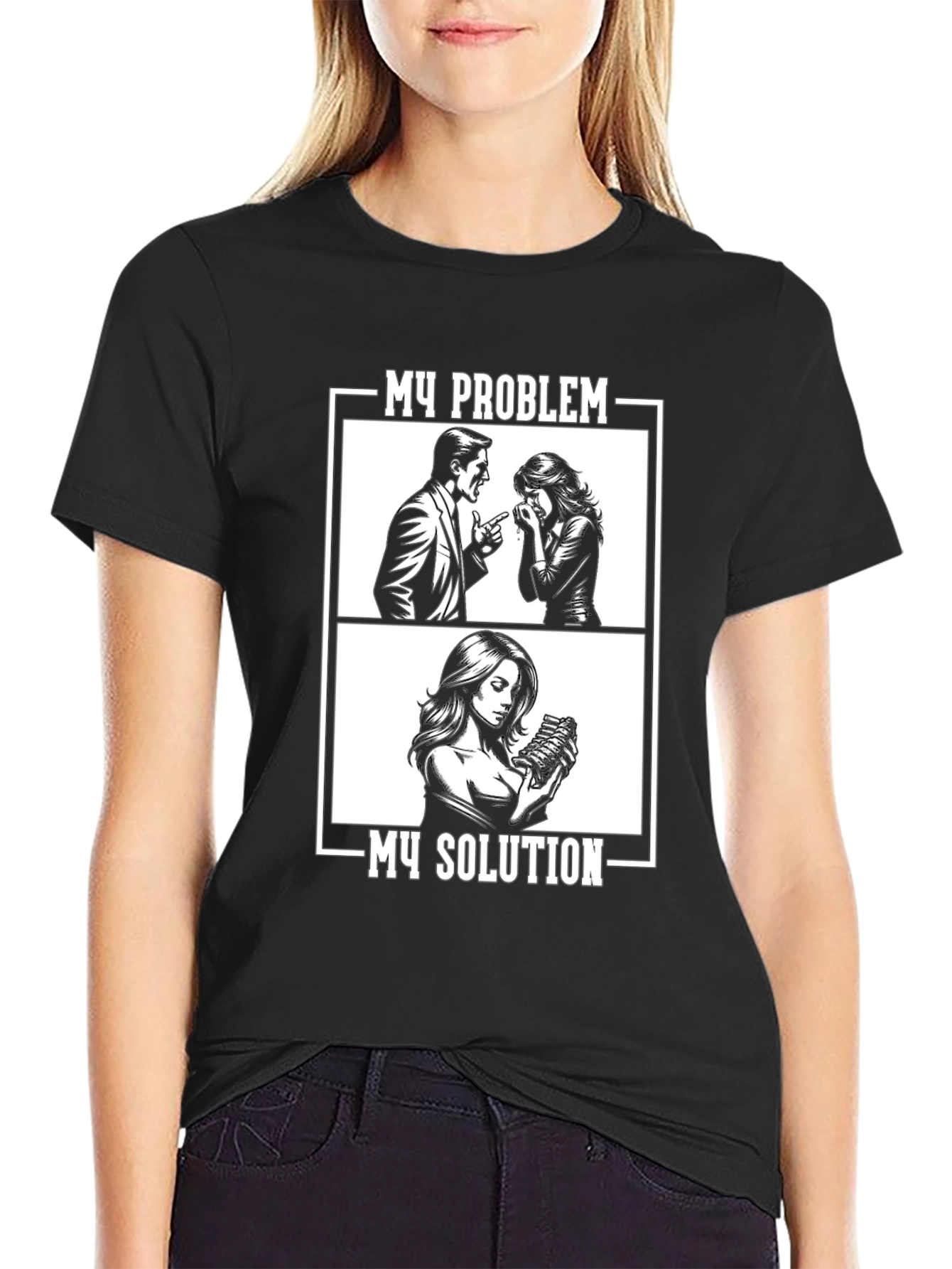 Problem Solution Graphic Tee - Black Cotton T-Shirt