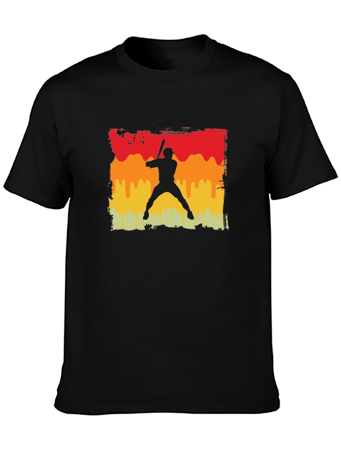Retro Baseball Player Graphic Tee - Black