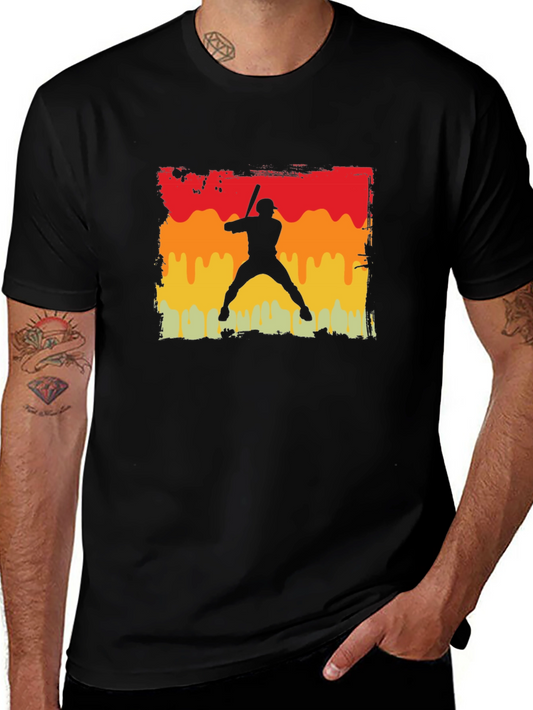 Retro Baseball Player Graphic Tee - Black