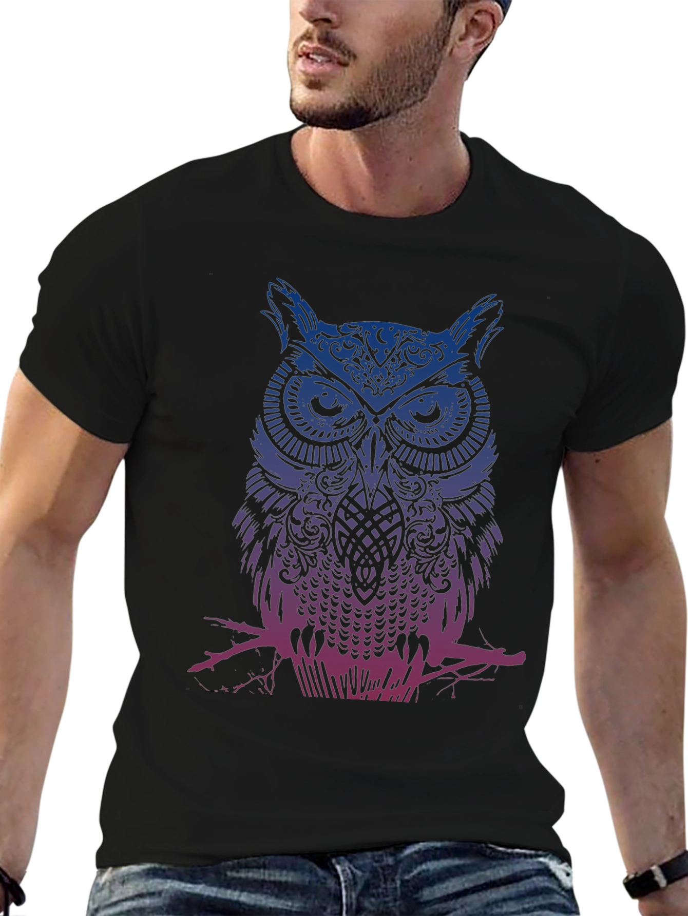 Owl Graphic Print Crew Neck T-Shirt