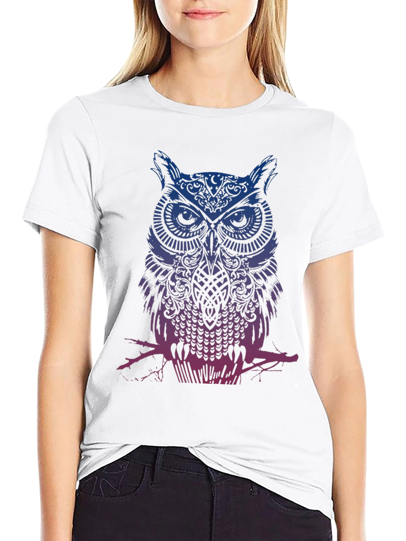 Owl Graphic Print Crew Neck T-Shirt