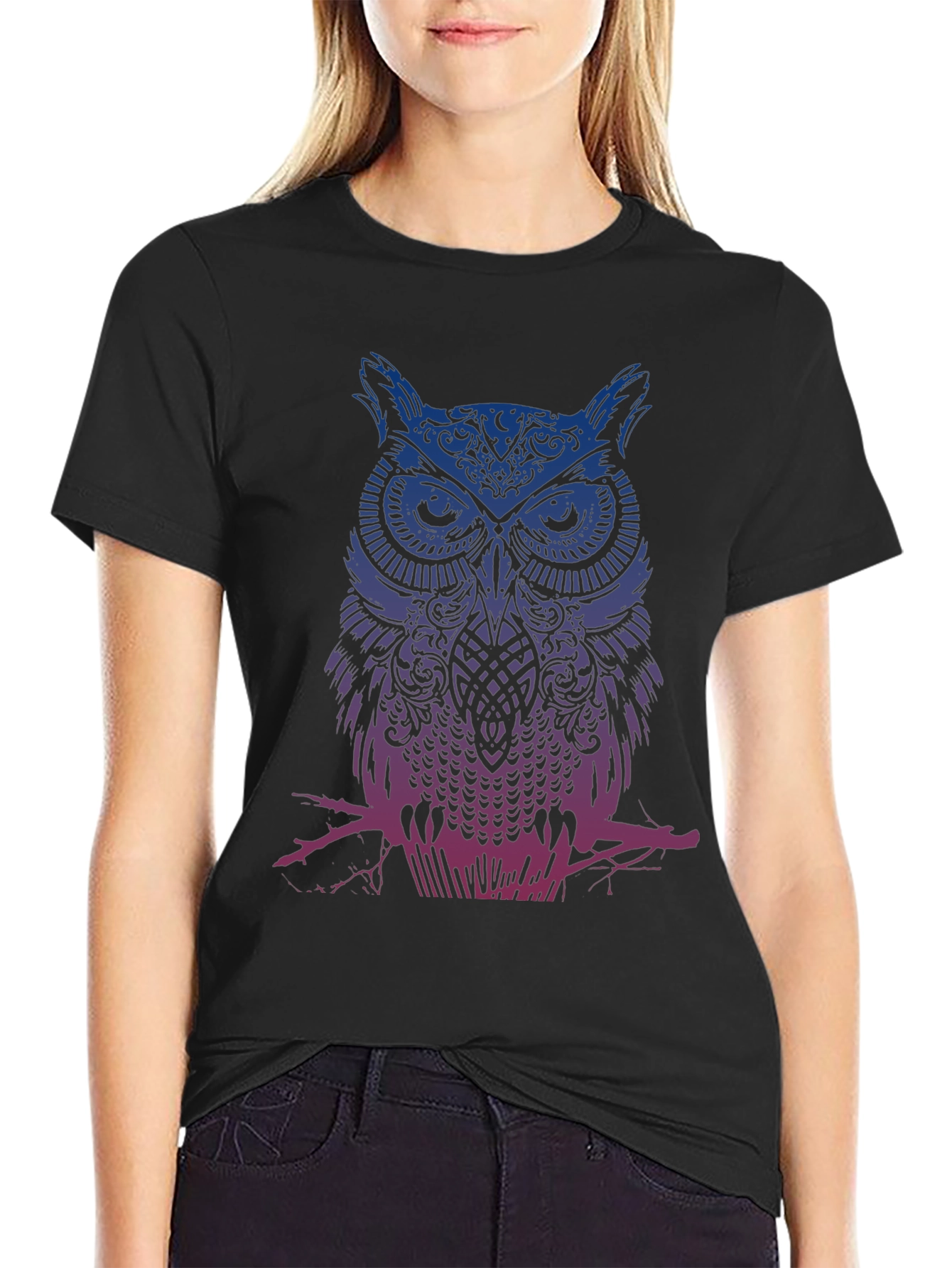 Owl Graphic Print Crew Neck T-Shirt