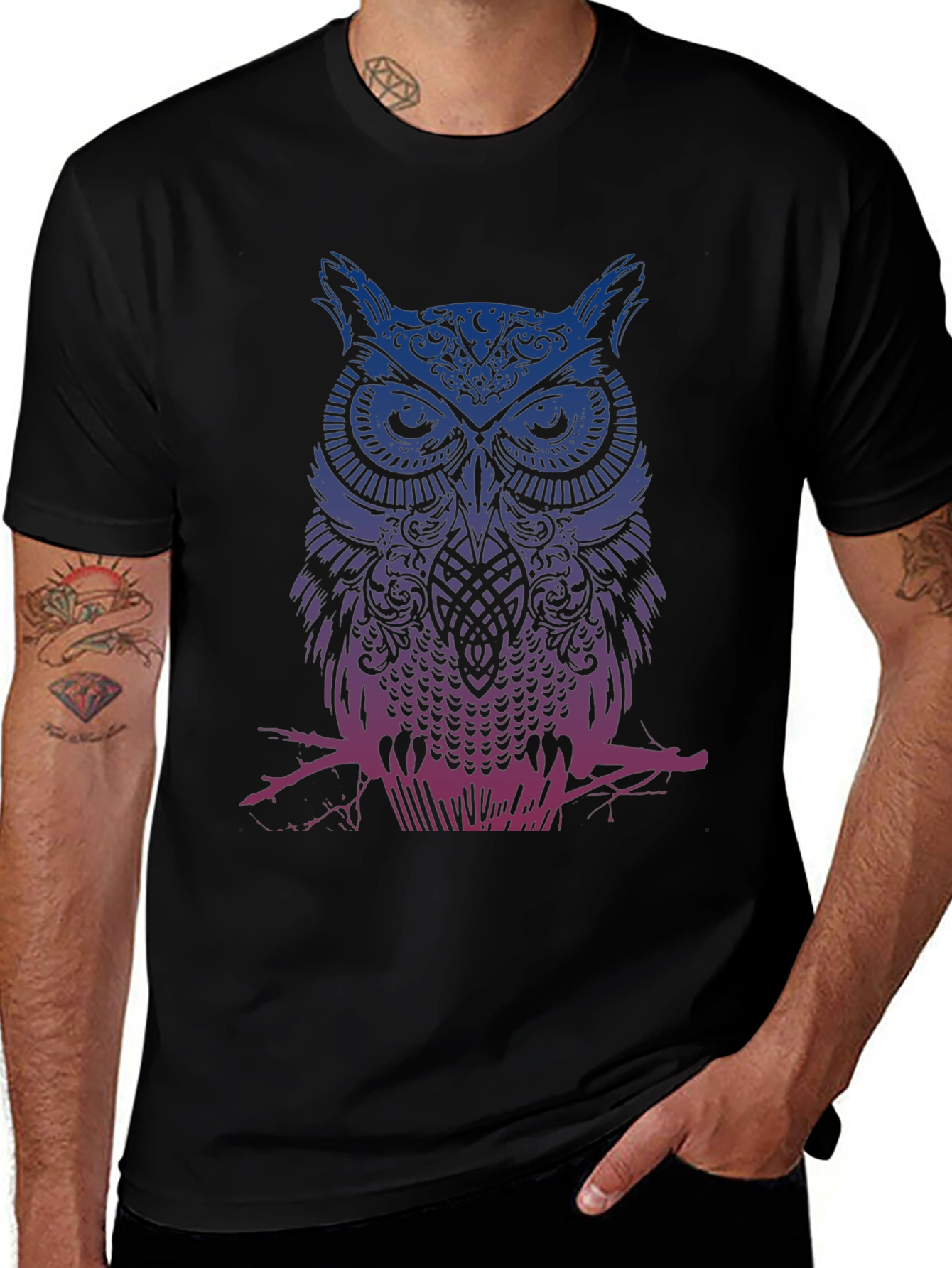 Owl Graphic Print Crew Neck T-Shirt