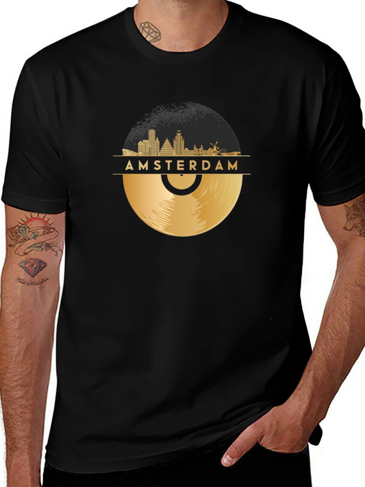 Amsterdam Vinyl Record Graphic Tee - Cool Cityscape Design