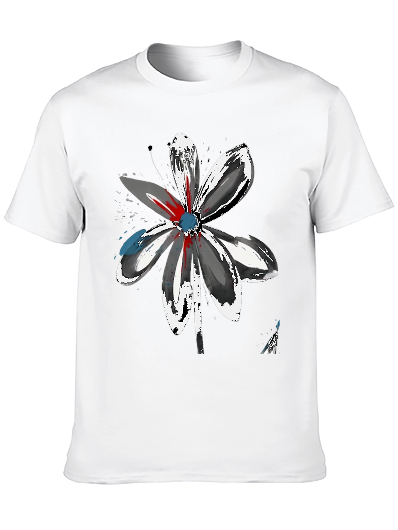 Abstract Flower Graphic Tee - Artistic Black T-Shirt