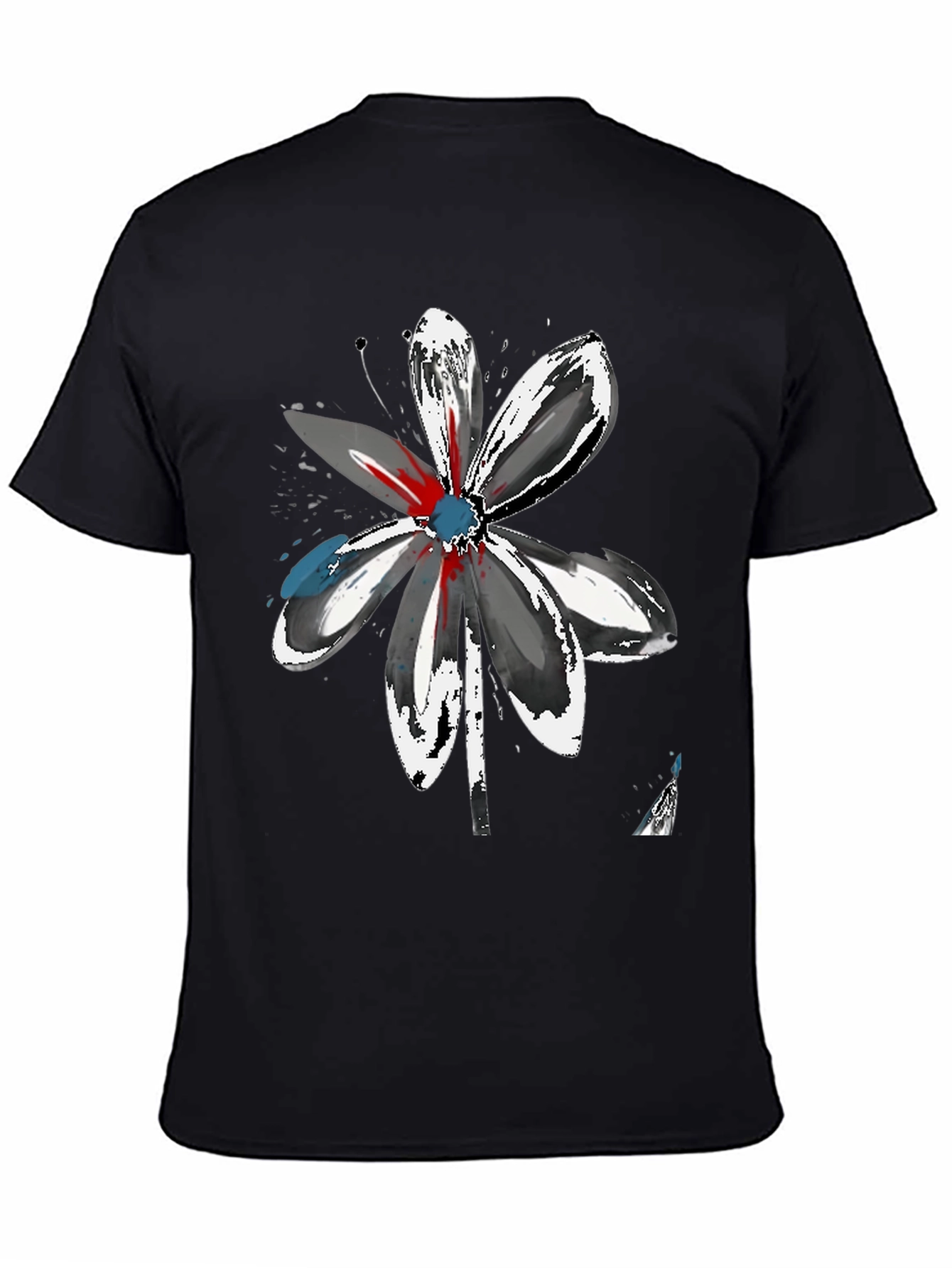 Abstract Flower Graphic Tee - Artistic Black T-Shirt