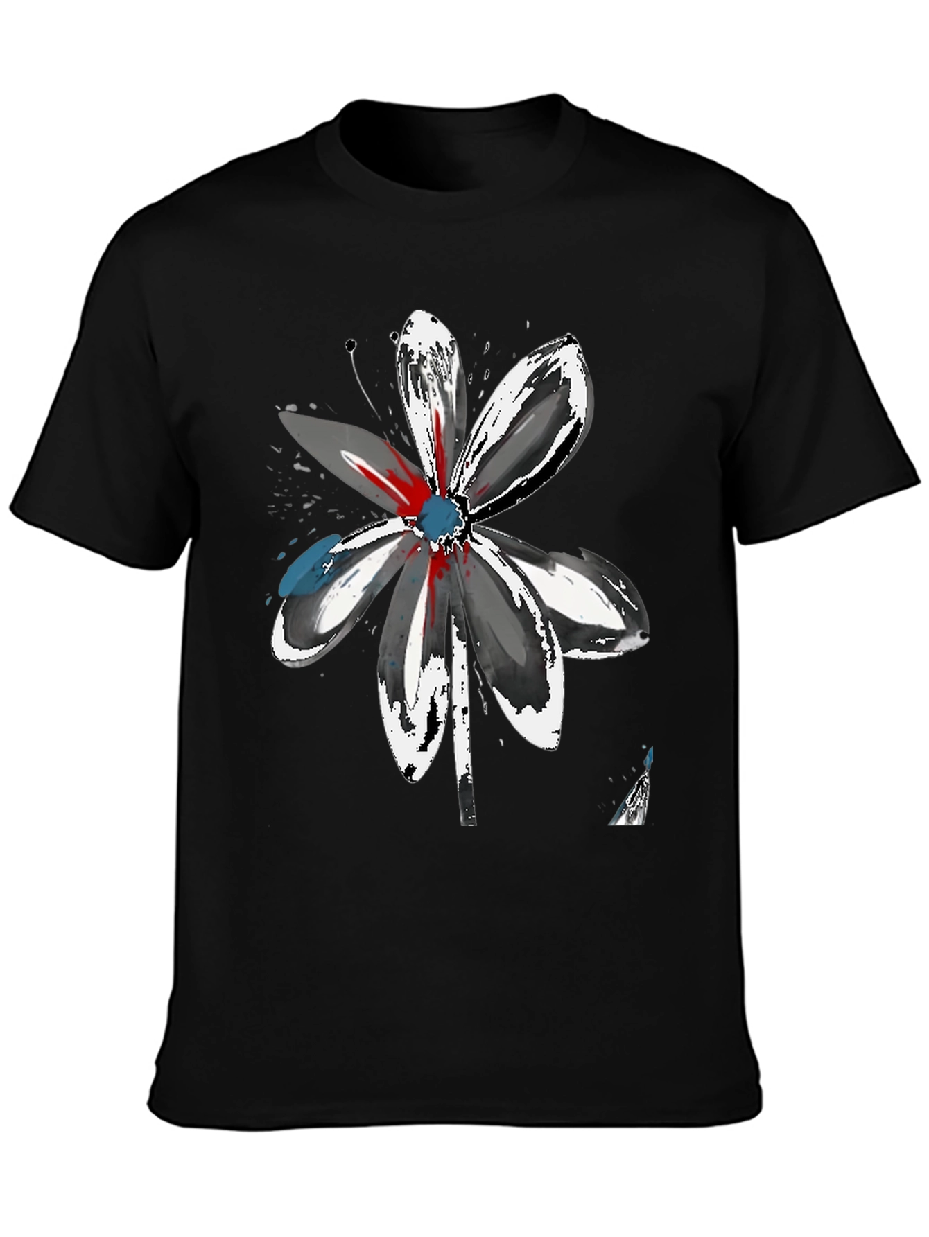 Abstract Flower Graphic Tee - Artistic Black T-Shirt