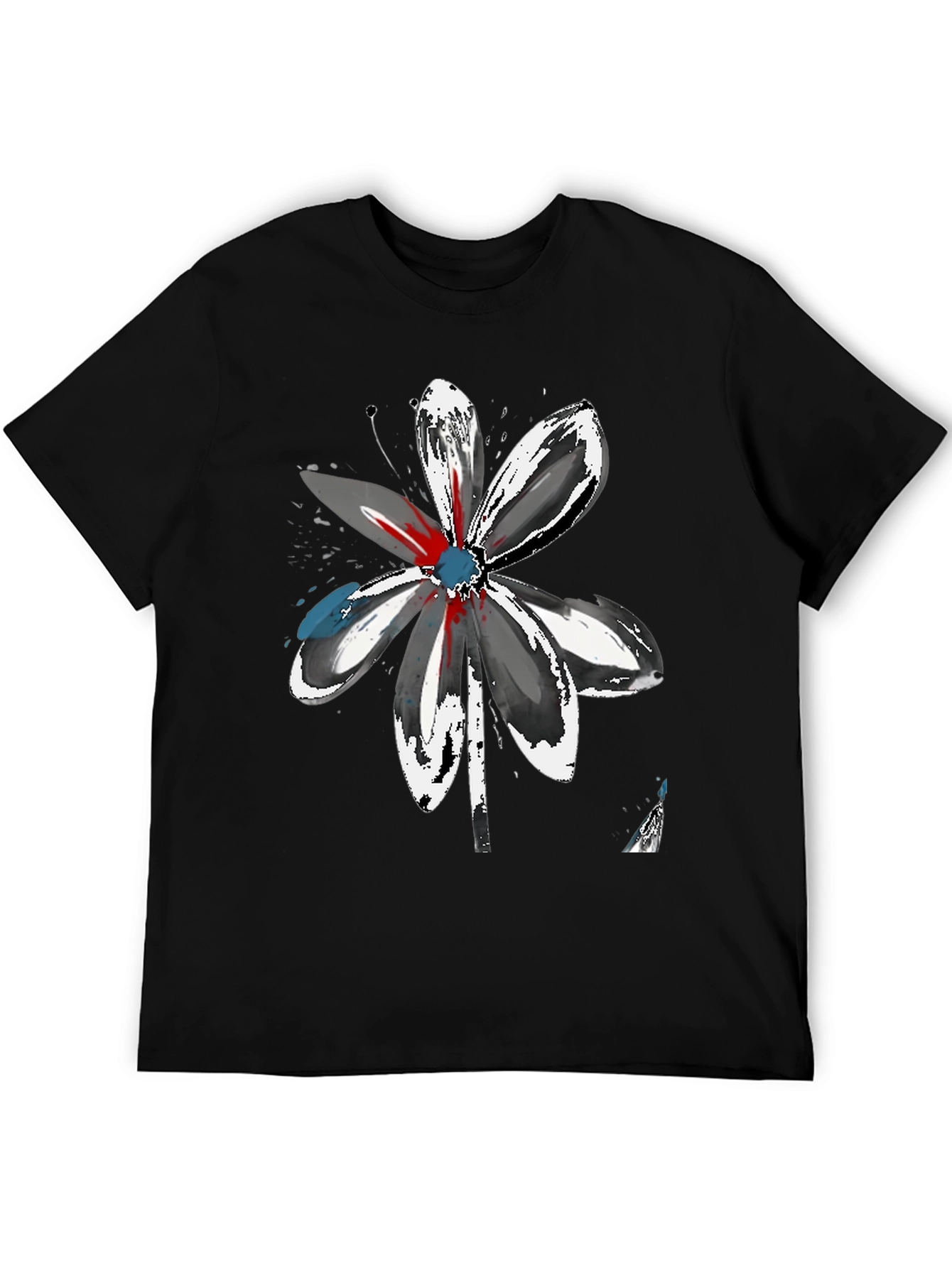 Abstract Flower Graphic Tee - Artistic Black T-Shirt