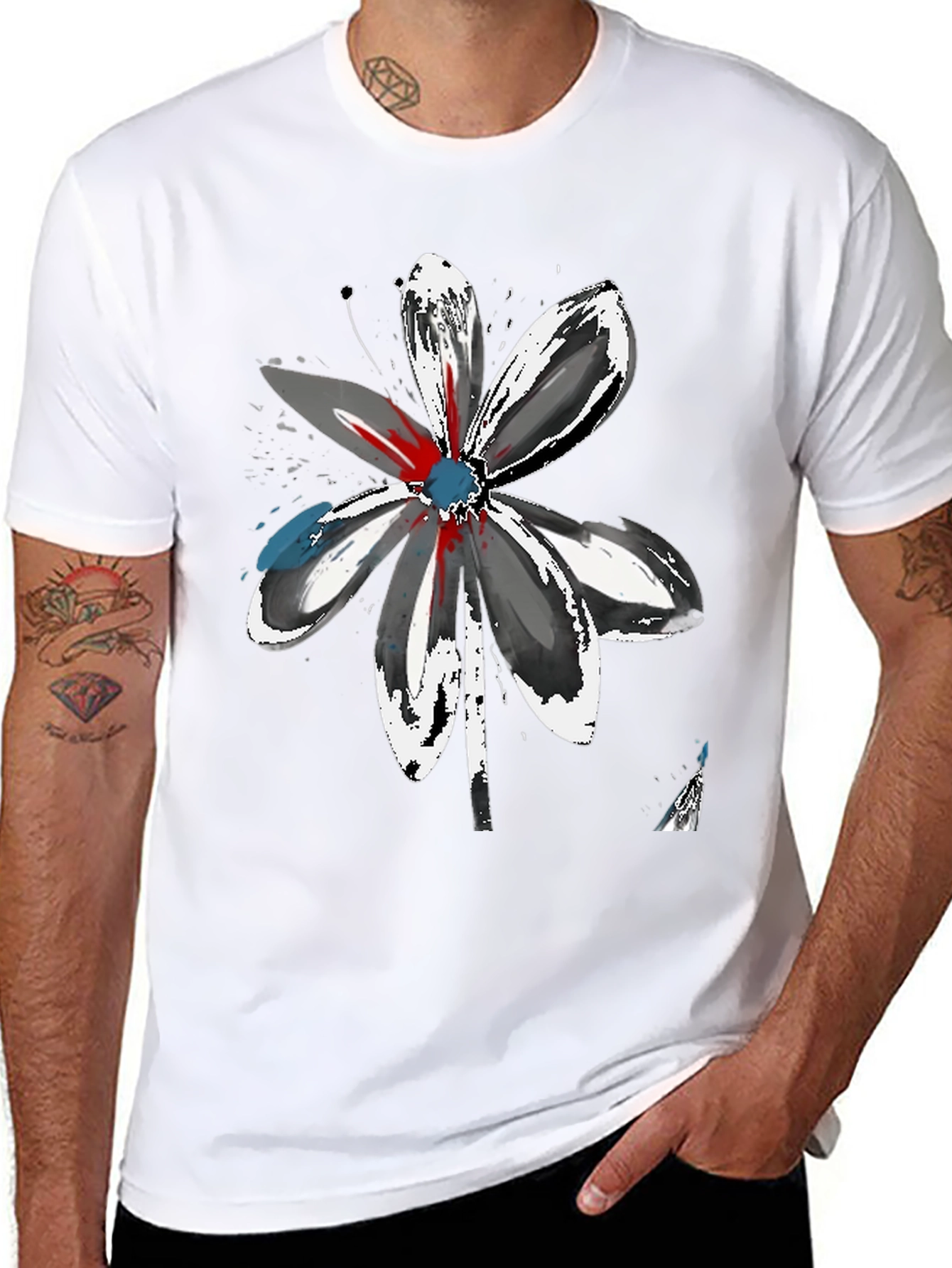 Abstract Flower Graphic Tee - Artistic Black T-Shirt