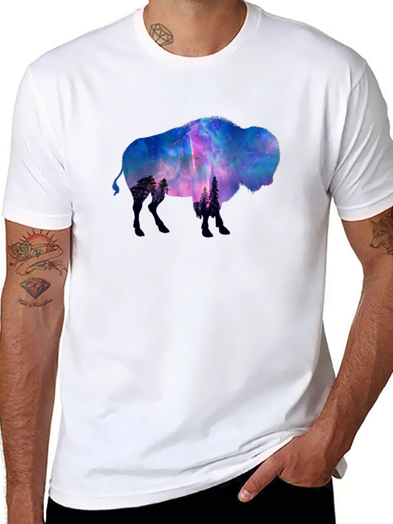 Bison Galaxy Graphic T-Shirt - Black
