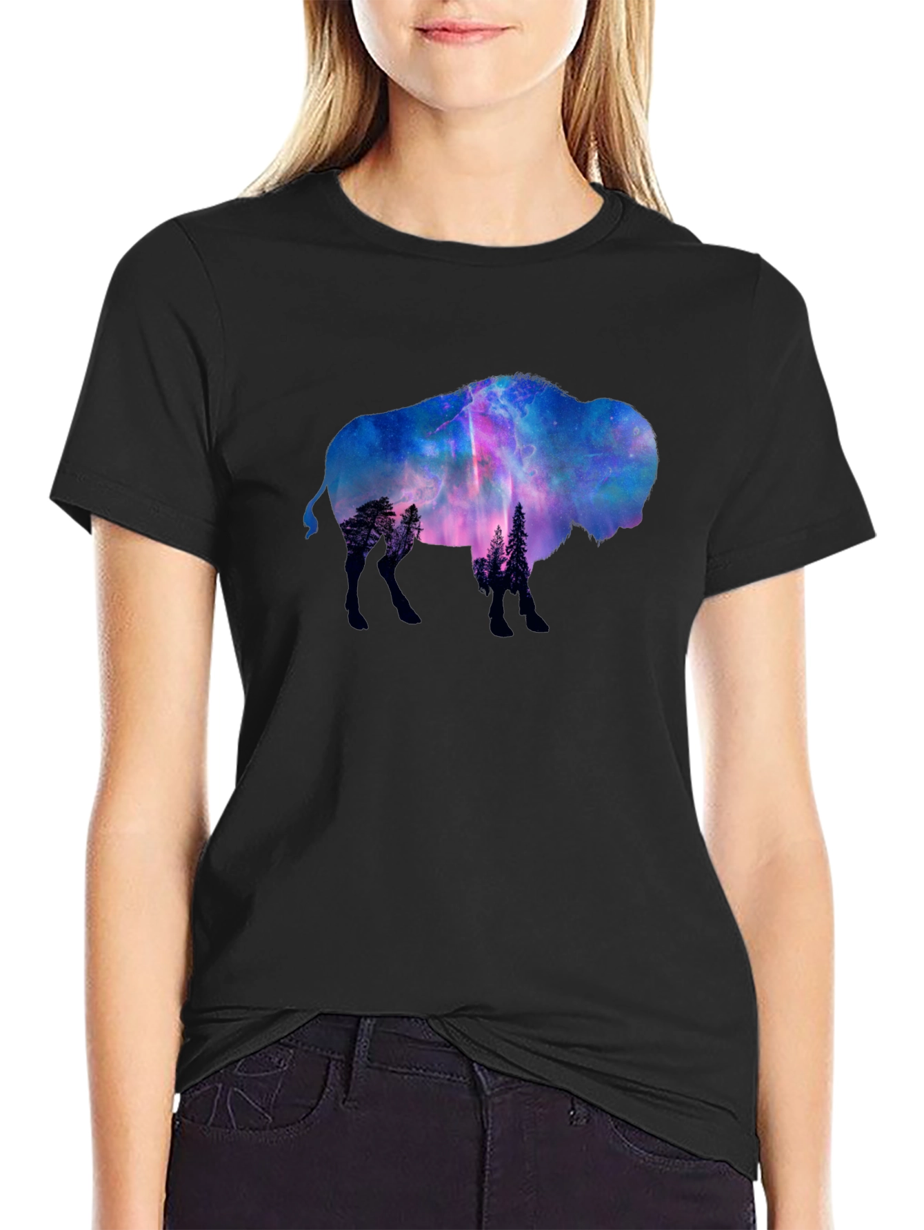 Bison Galaxy Graphic T-Shirt - Black