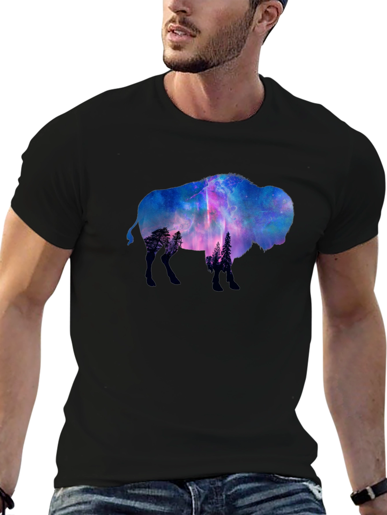 Bison Galaxy Graphic T-Shirt - Black