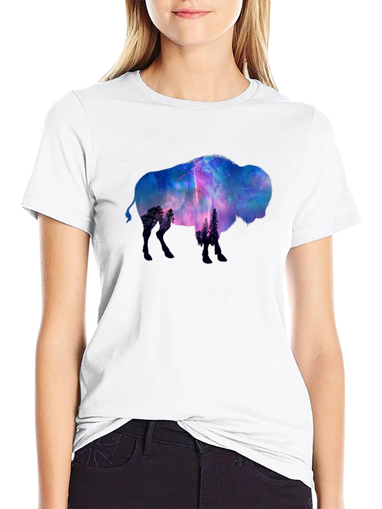 Bison Galaxy Graphic T-Shirt - Black