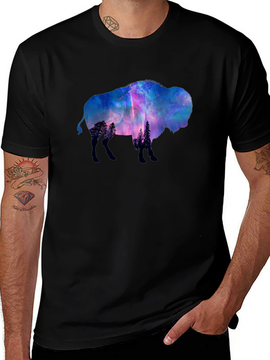 Bison Galaxy Graphic T-Shirt - Black