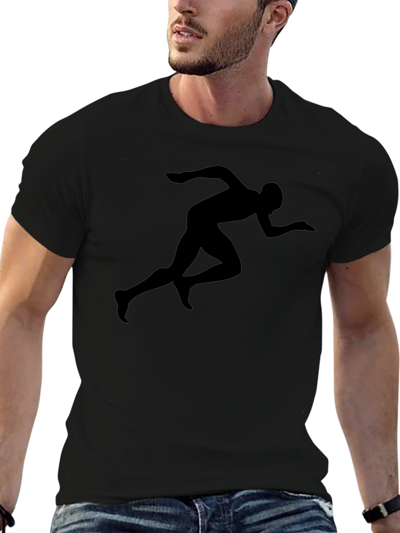 Mens Black Running Silhouette Graphic T-Shirt