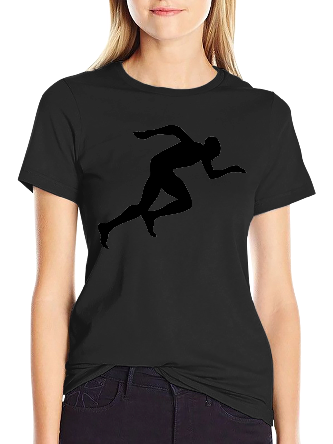 Mens Black Running Silhouette Graphic T-Shirt