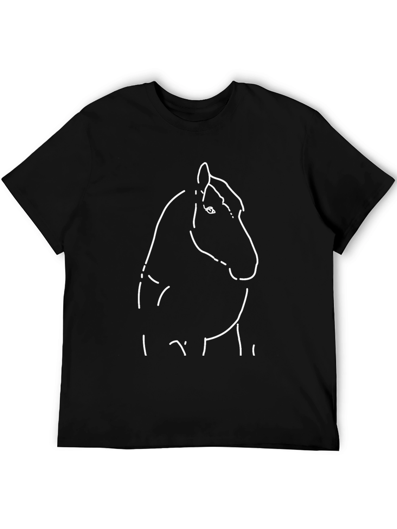 Black T-Shirt with White Horse Outline Design