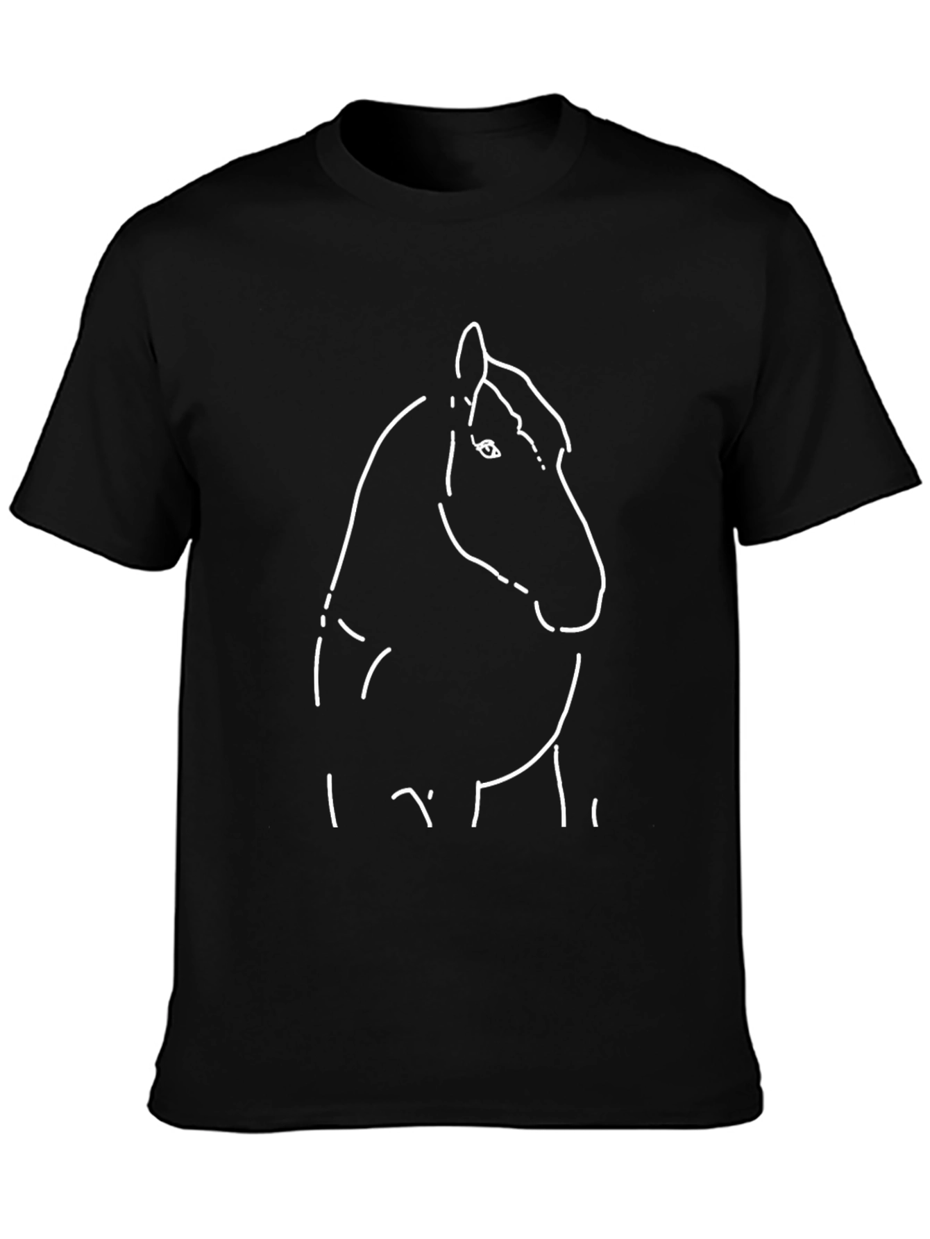 Black T-Shirt with White Horse Outline Design