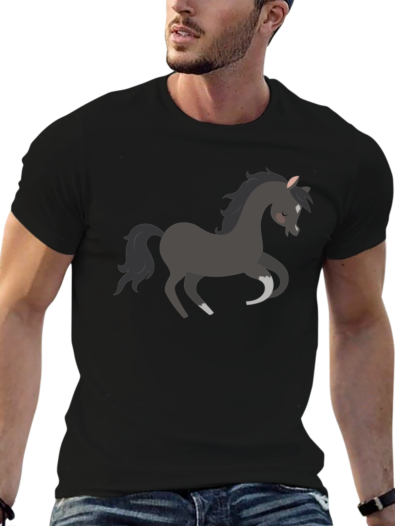Black Horse Graphic Tee - Mens Casual Shirt