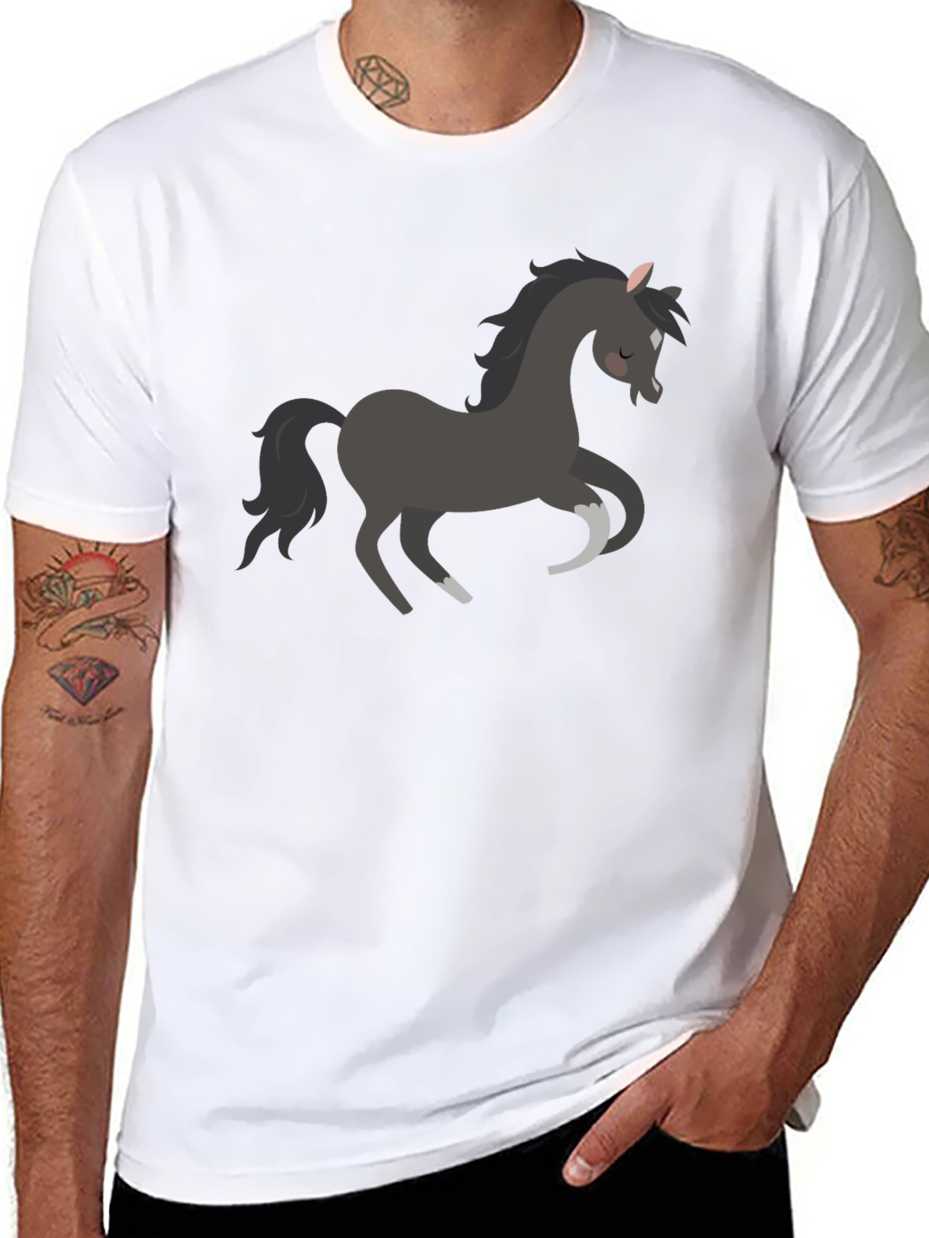 Black Horse Graphic Tee - Mens Casual Shirt