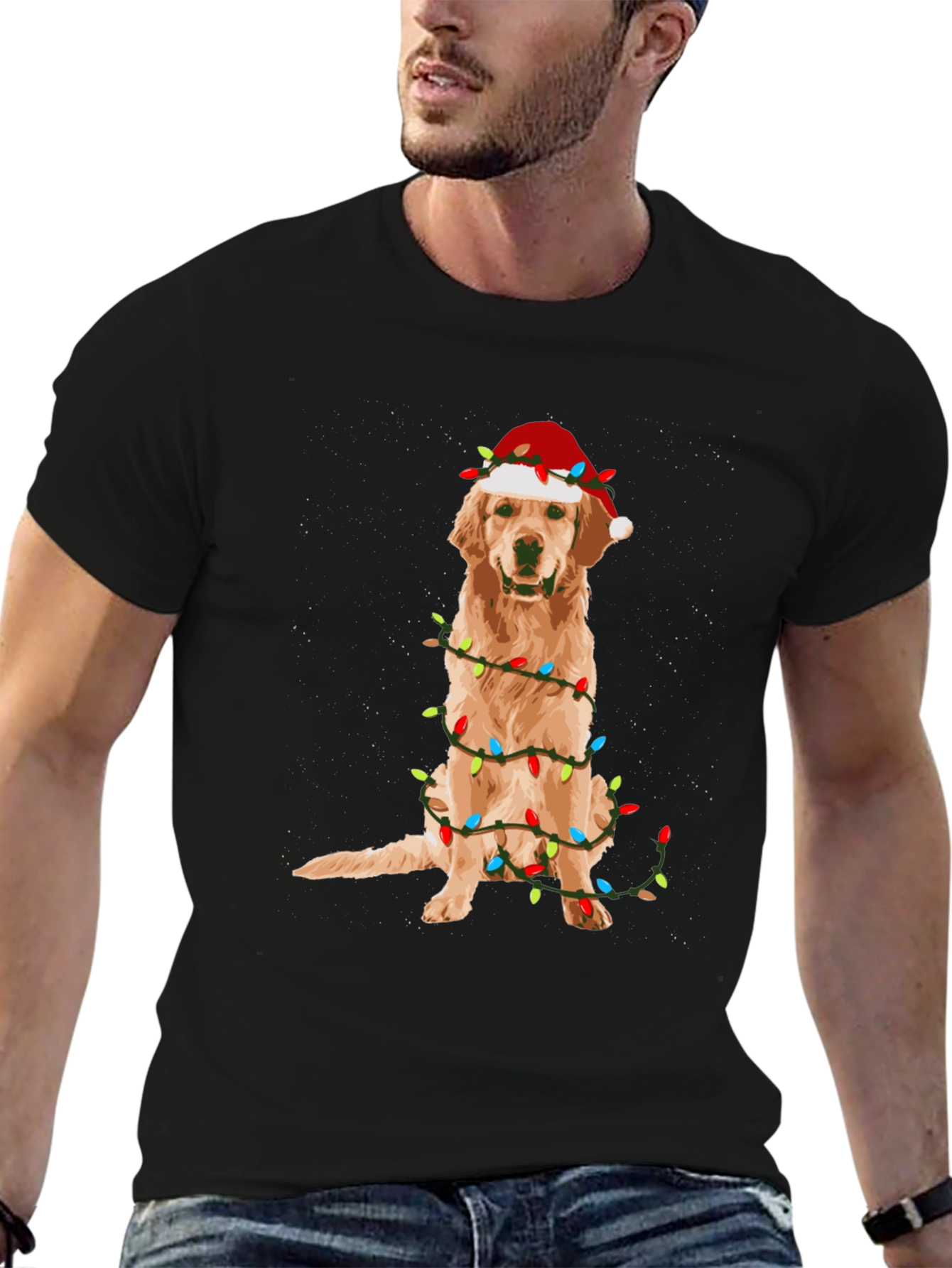 Golden Retriever Christmas Lights Graphic T-Shirt