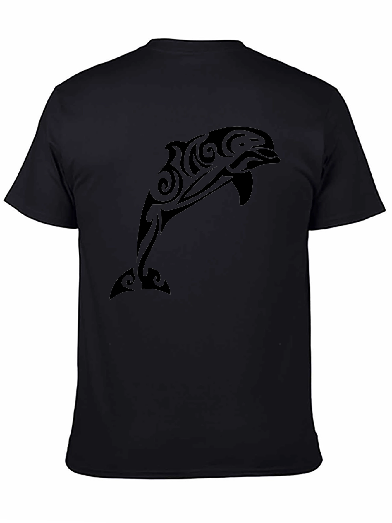 Tribal Dolphin Graphic Tee - Black Casual T-Shirt
