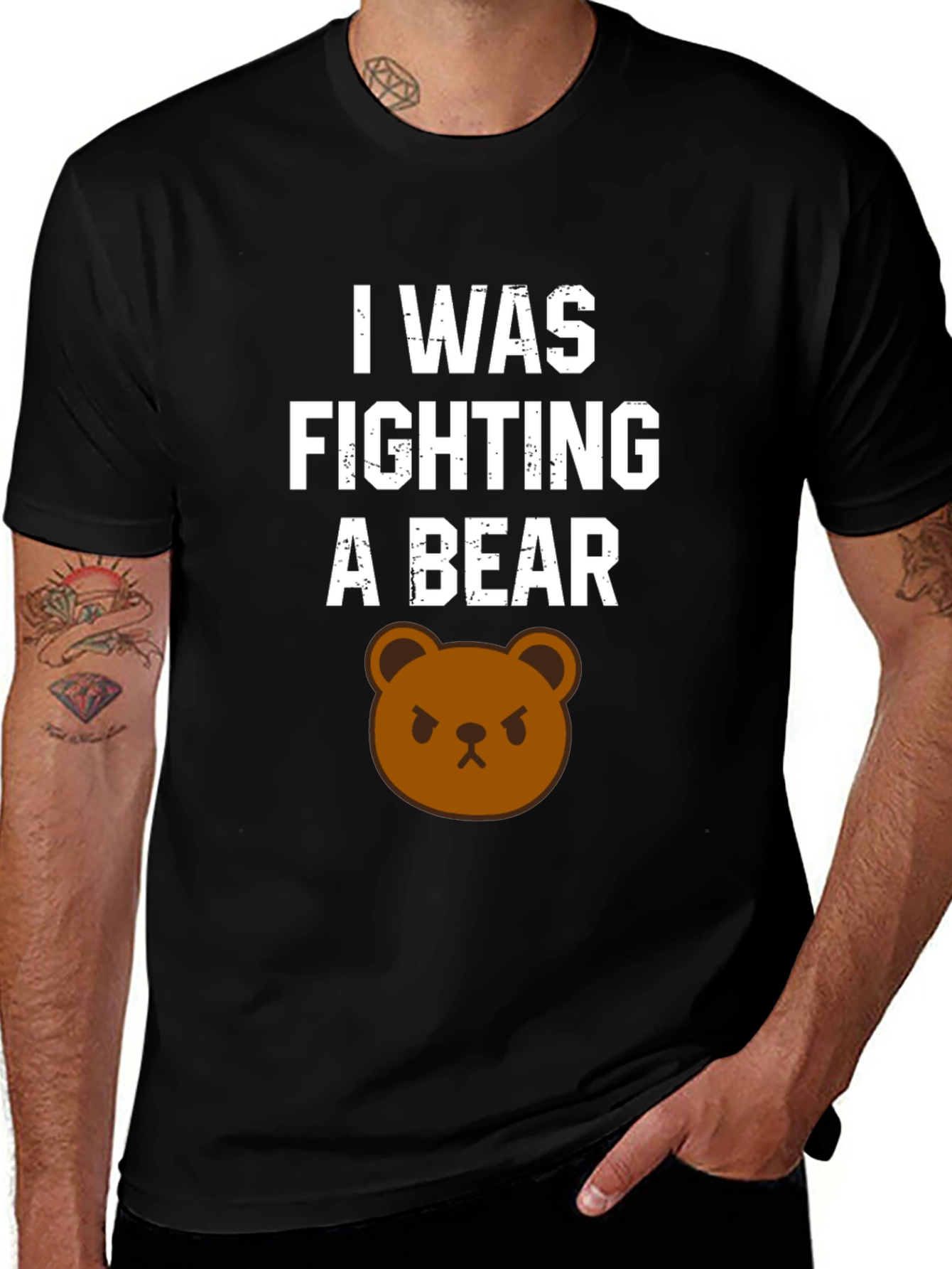I Was Fighting A Bear T-Shirt Funny Graphic Tee