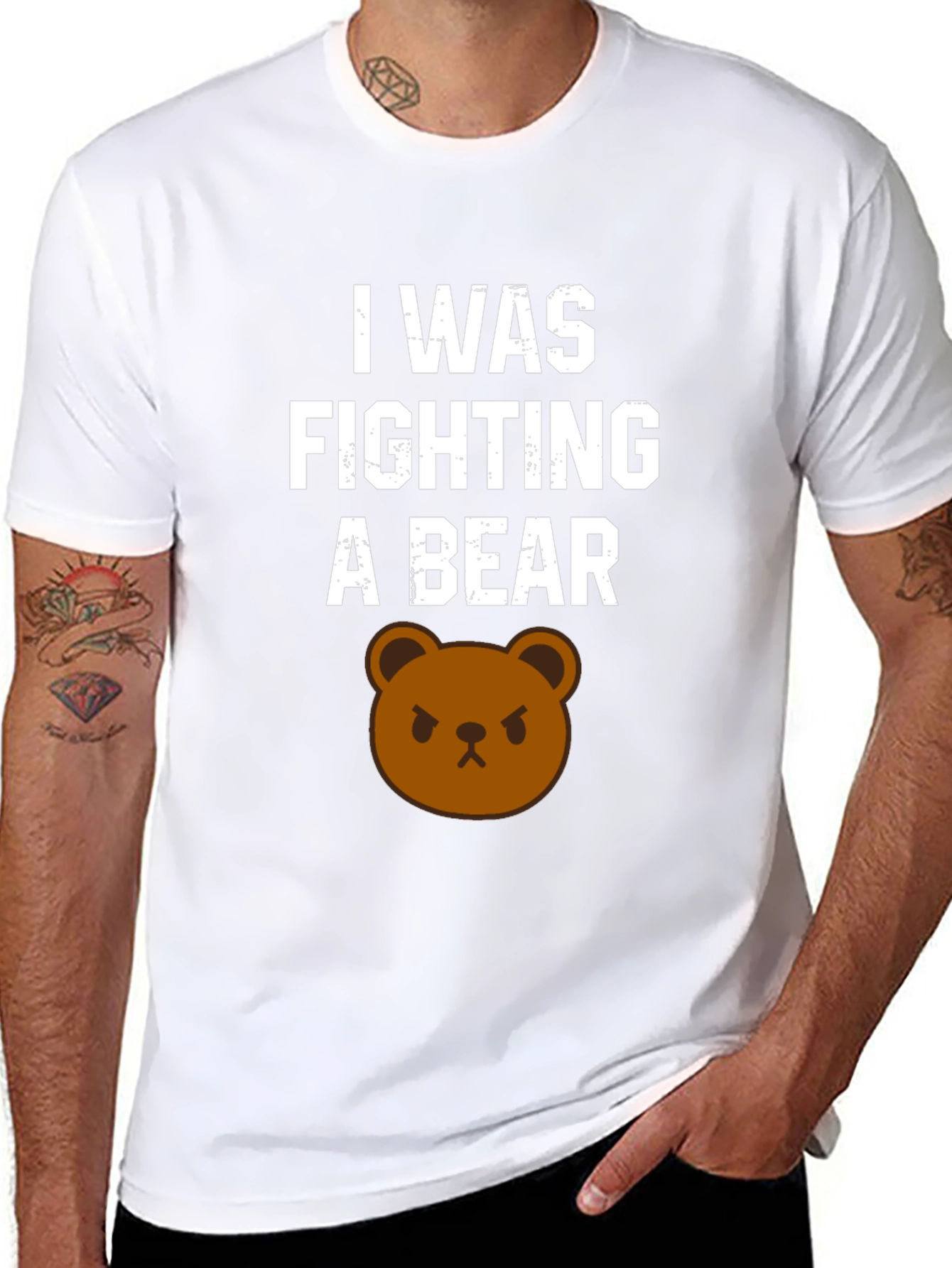 I Was Fighting A Bear T-Shirt Funny Graphic Tee