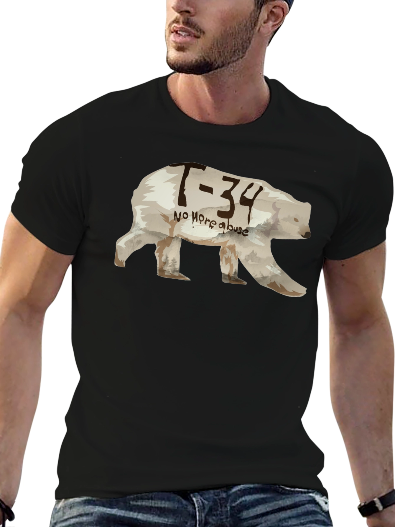 Black T-Shirt with Bear Graphic